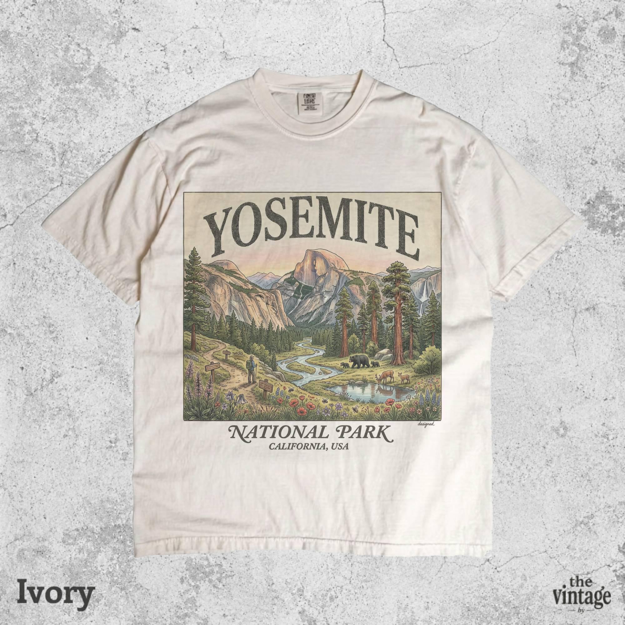 Yosemite National Park Vintage 90s Graphic T-Shirt, Retro Nature Mountain Tee, Comfort Colors Outdoor Hiking Shirt, California Bear Tee
