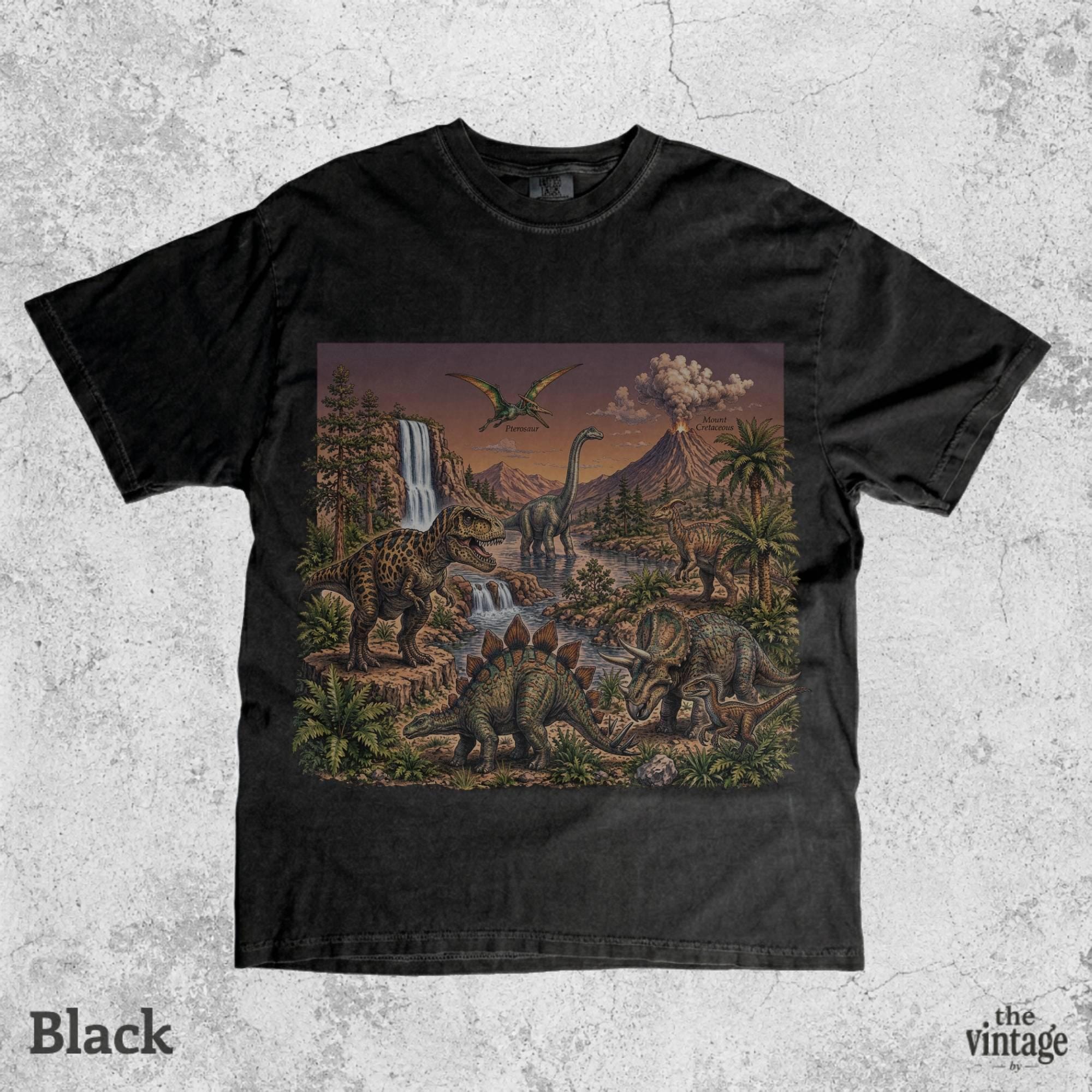 Vintage Dinosaur Landscape Graphic Tee, Jurassic Era Retro T-Shirt, Comfort Colors Dino Shirt, Prehistoric Nature Aesthetic Tee, Dinosaur Te