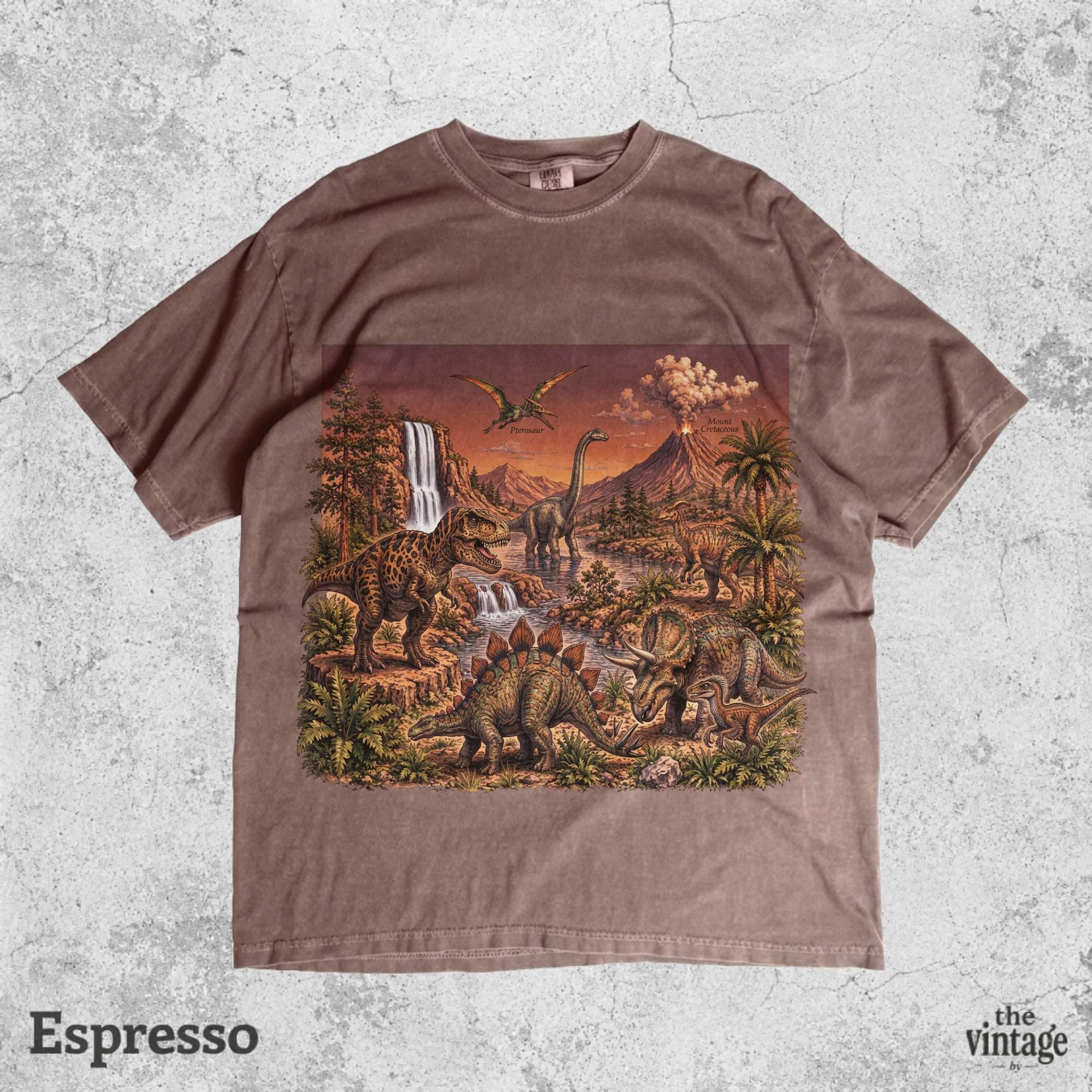 Vintage Dinosaur Landscape Graphic Tee, Jurassic Era Retro T-Shirt, Comfort Colors Dino Shirt, Prehistoric Nature Aesthetic Tee, Dinosaur Te