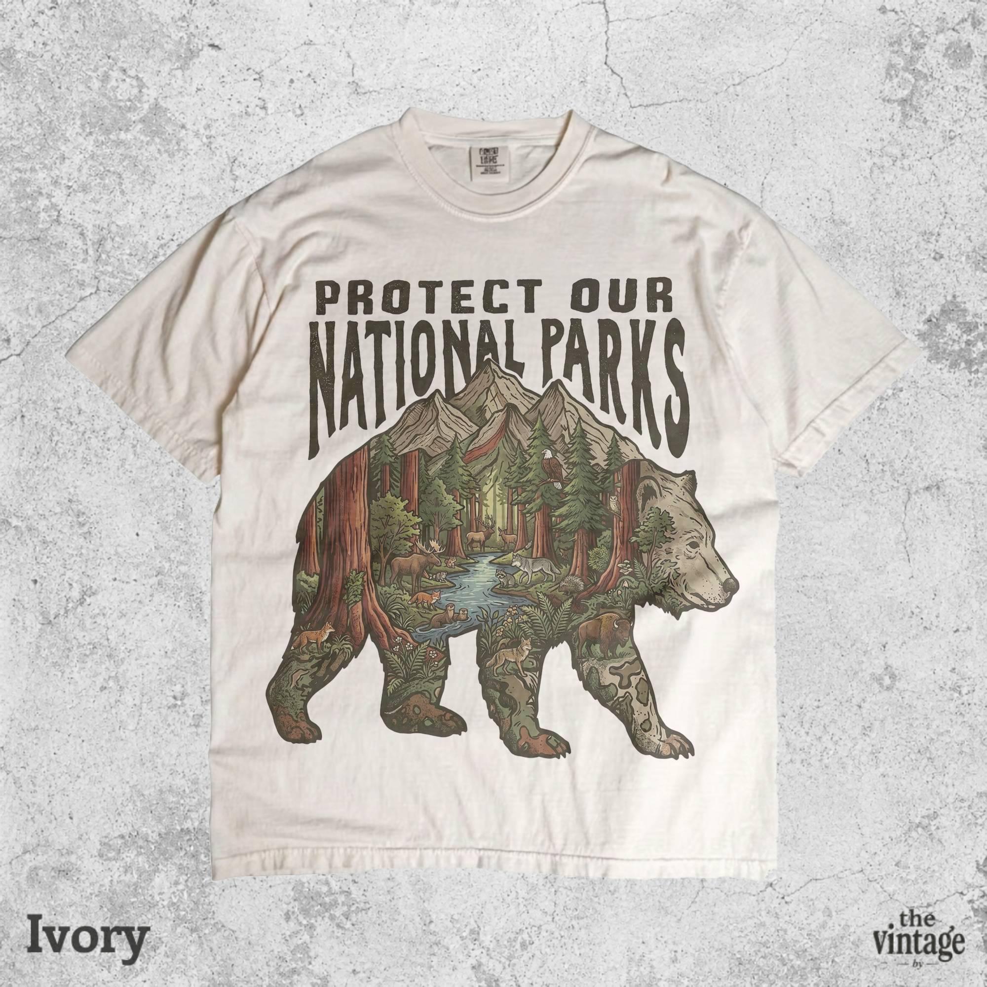 Protect Our National Parks Bear Graphic Tee, Vintage Nature Comfort Colors Shirt, Retro Wildlife Mountain T-Shirt, Outdoor Adventure Gift