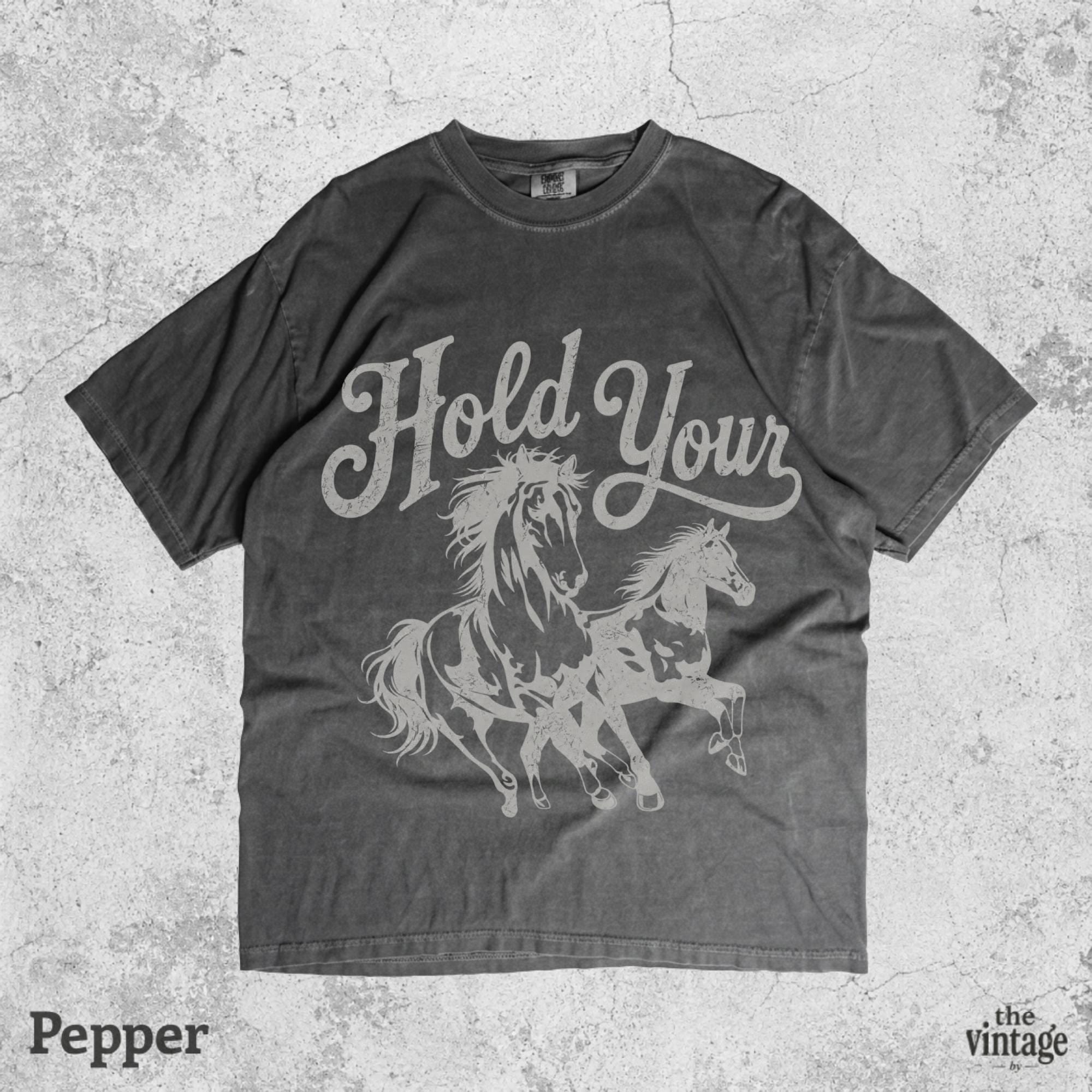 Hold Your Horses Shirt, Funny Cowgirl Graphic Tee, Retro Western Horse Shirt, Vintage Cowboy Aesthetic Oversized T-Shirt