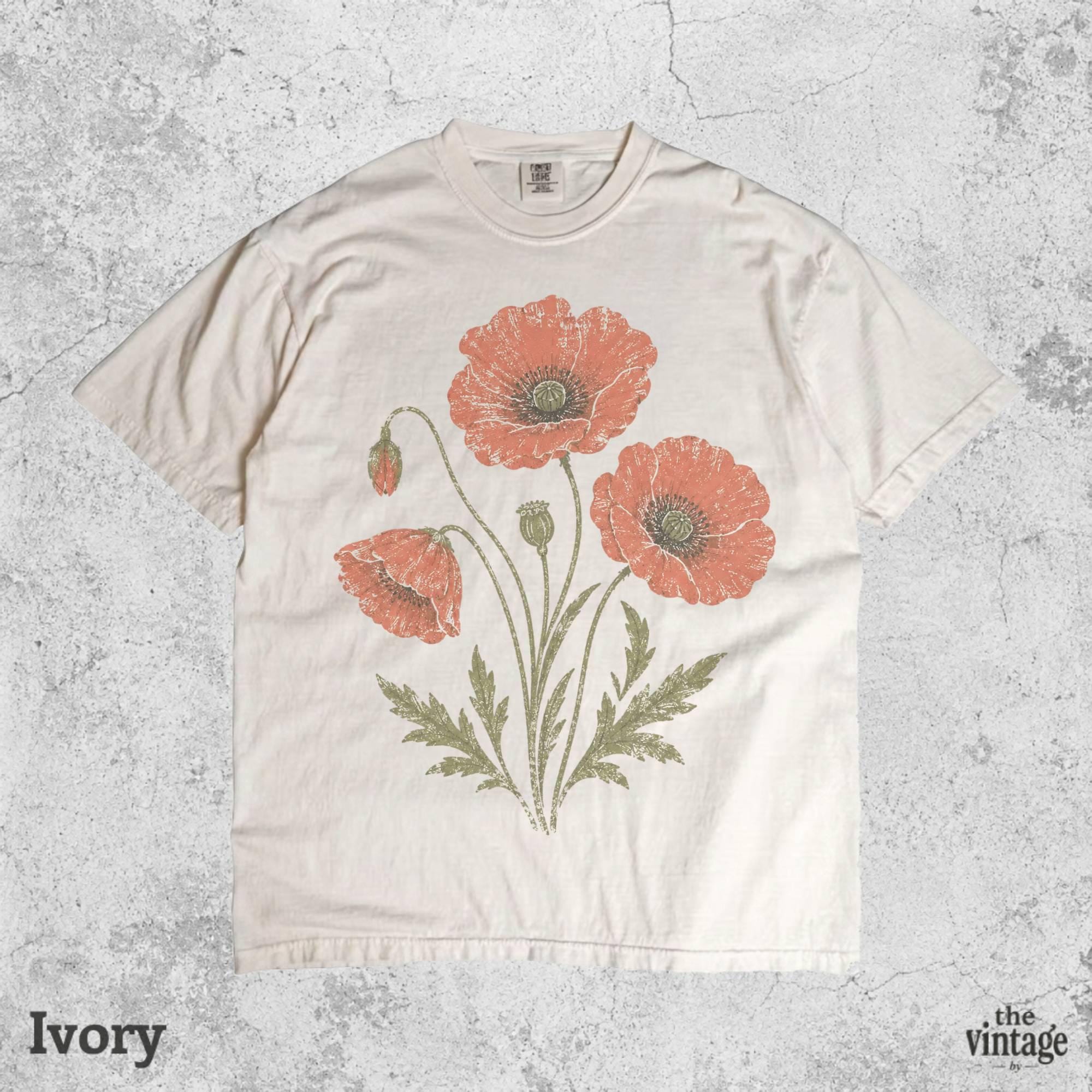 Vintage Poppy Flower Shirt, Botanical Wildflower Tee, Cottagecore Floral Graphic Tee, Retro Nature Shirt, Minimal Flower Aesthetic Tee