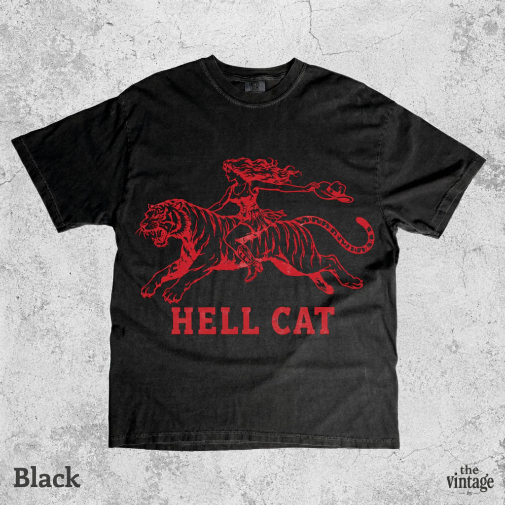 Vintage Hell Cat Shirt, Vintage Tiger Graphic Tee, Retro Cowgirl Western T-Shirt, Oversized Y2K Streetwear Shirt, Trendy Rodeo Aesthetic Tee