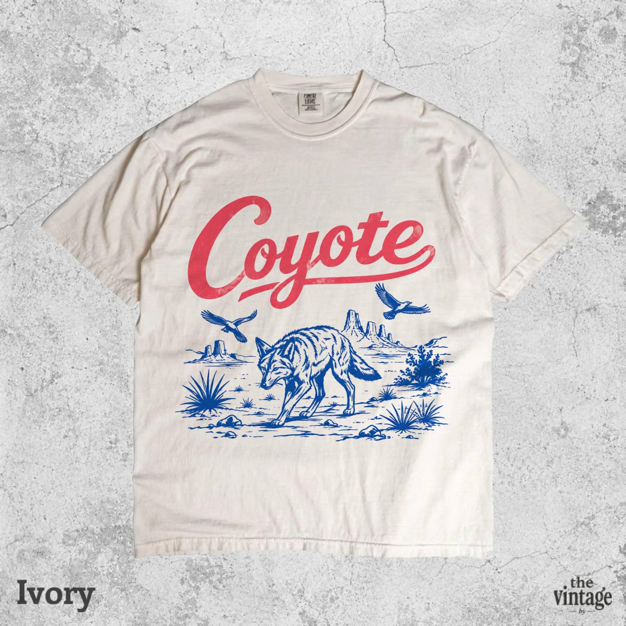 Coyote Desert Shirt, Vintage Western Graphic Tee, Retro Wildlife T-Shirt, Cowboy Desert Aesthetic Shirt, Oversized Retro Tee
