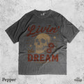 Livin The Dream Skull Vintage Graphic Tee, Retro Grunge Skull Shirt, Gothic Aesthetic Oversized T-Shirt, Distressed Rock Style Tee