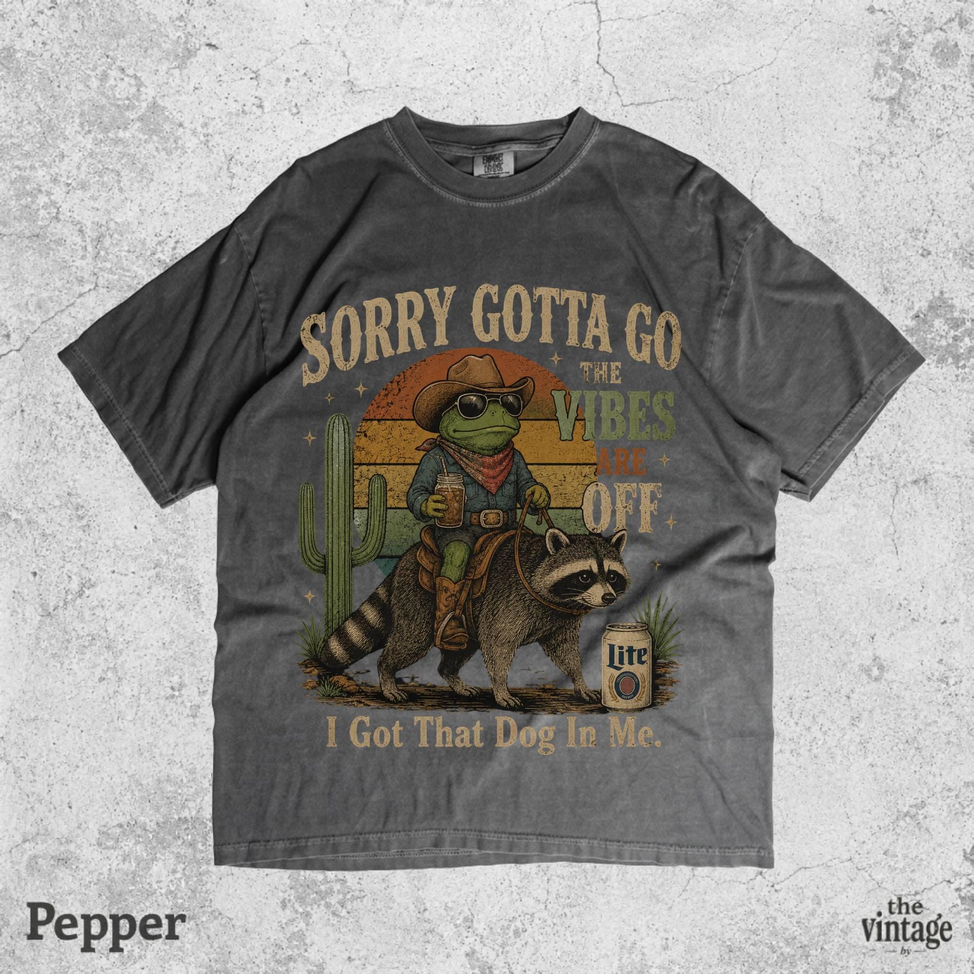 Vintage Retro Sorry Gotta Go The Vibes Are Off Shirt, Funny Frog Raccoon Cowboy Shirt, Comfort Colors Graphic Tee, Western Cowgirl Tee