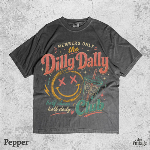 Dilly Dally Club Shirt, Members Only Tee, Retro Smiley Face Shirt, Funny Chaos Club Graphic Tee, Vintage Aesthetic T-Shirt, Comfort Colors