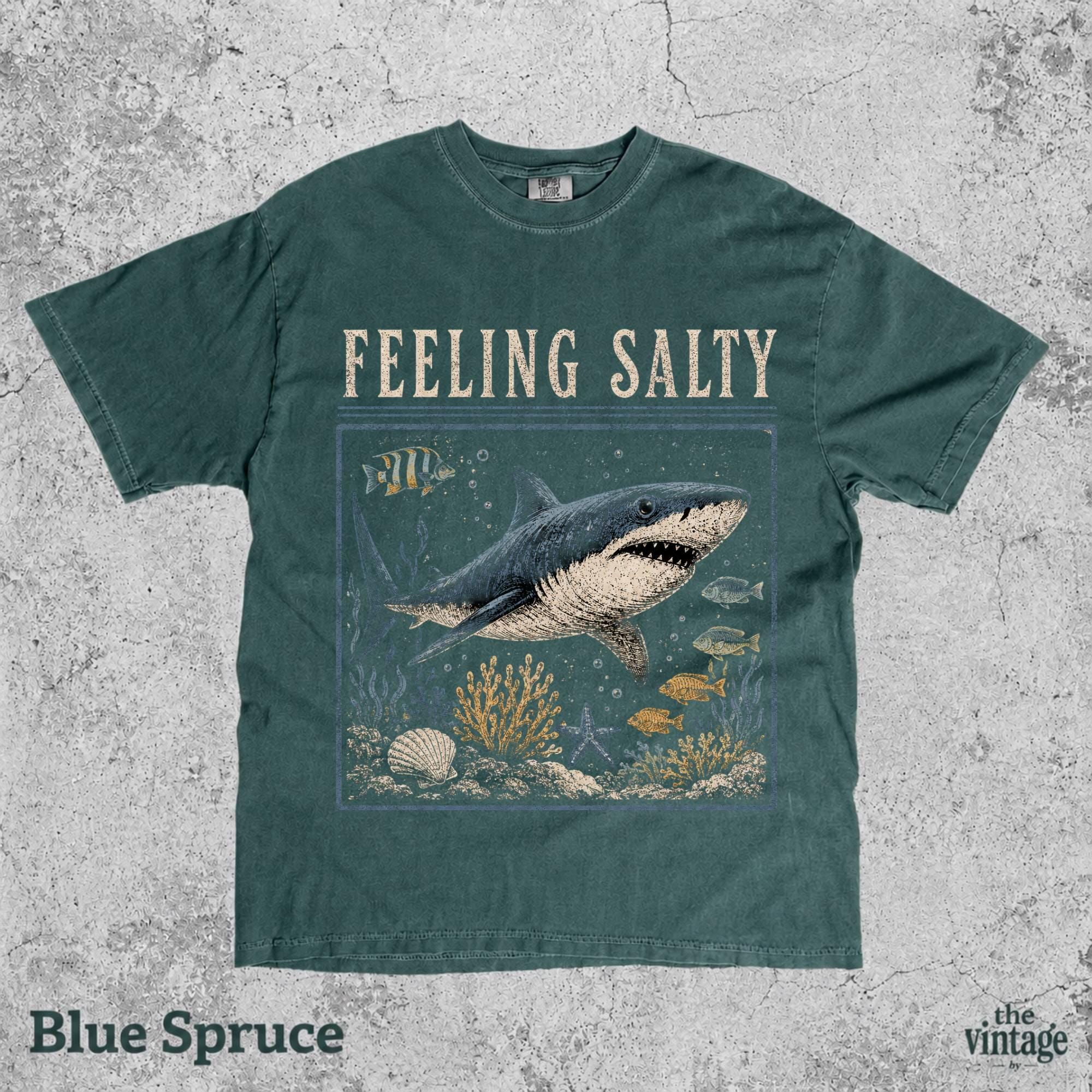 Feeling Salty Shark Shirt, Vintage Ocean Graphic Tee, Retro Beach Vibes Shirt, Coastal Summer T-Shirt, Marine Life Tee, Unisex Comfort Color