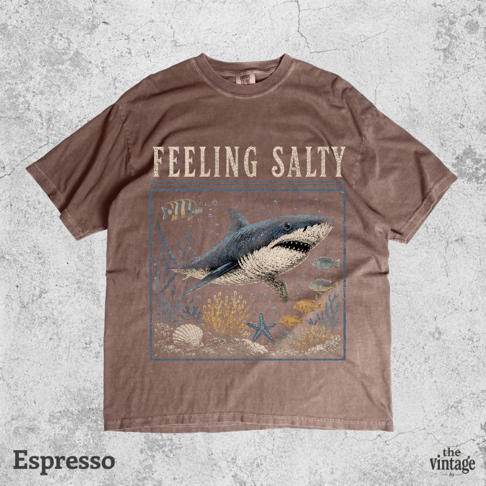 Feeling Salty Shark Shirt, Vintage Ocean Graphic Tee, Retro Beach Vibes Shirt, Coastal Summer T-Shirt, Marine Life Tee, Unisex Comfort Color