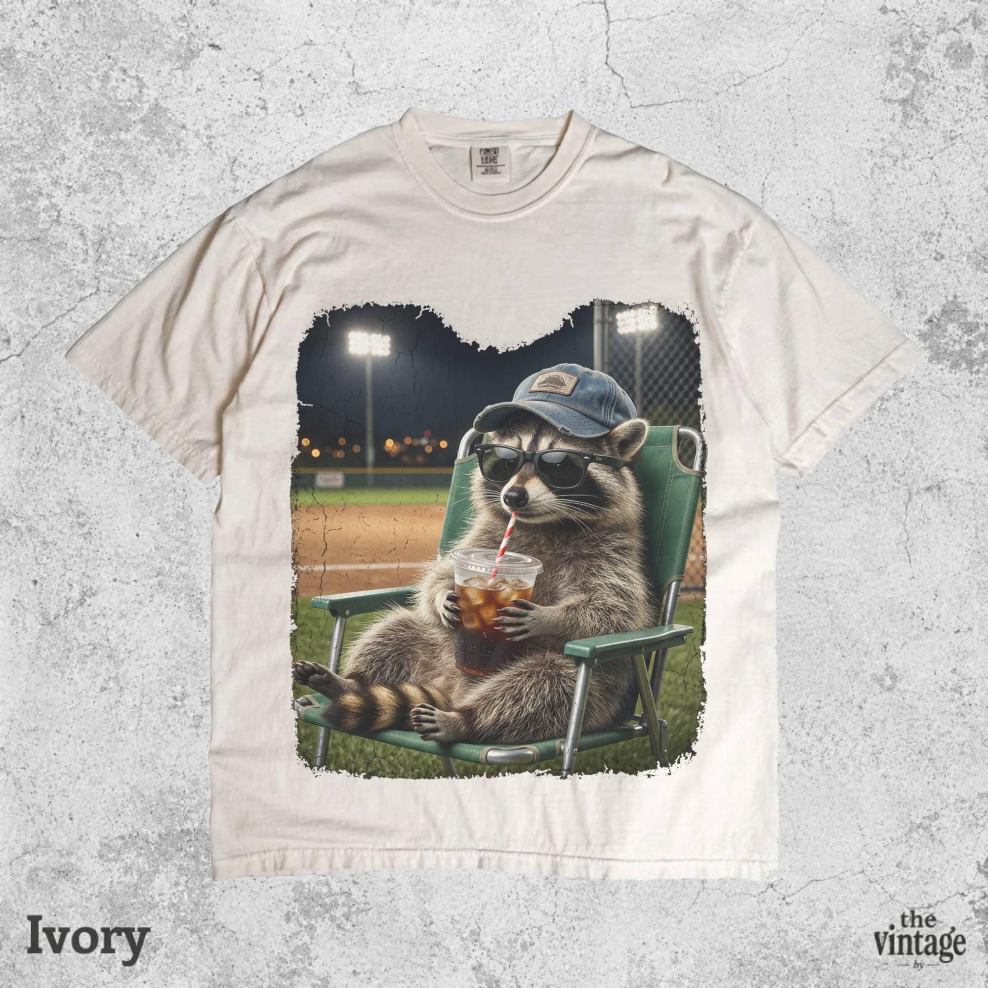 Vintage Retro Baseball Raccoon Graphic Tee | Comfort Colors Shirt | Funny Ballpark Raccoon T-Shirt | Game Day Animal Tee