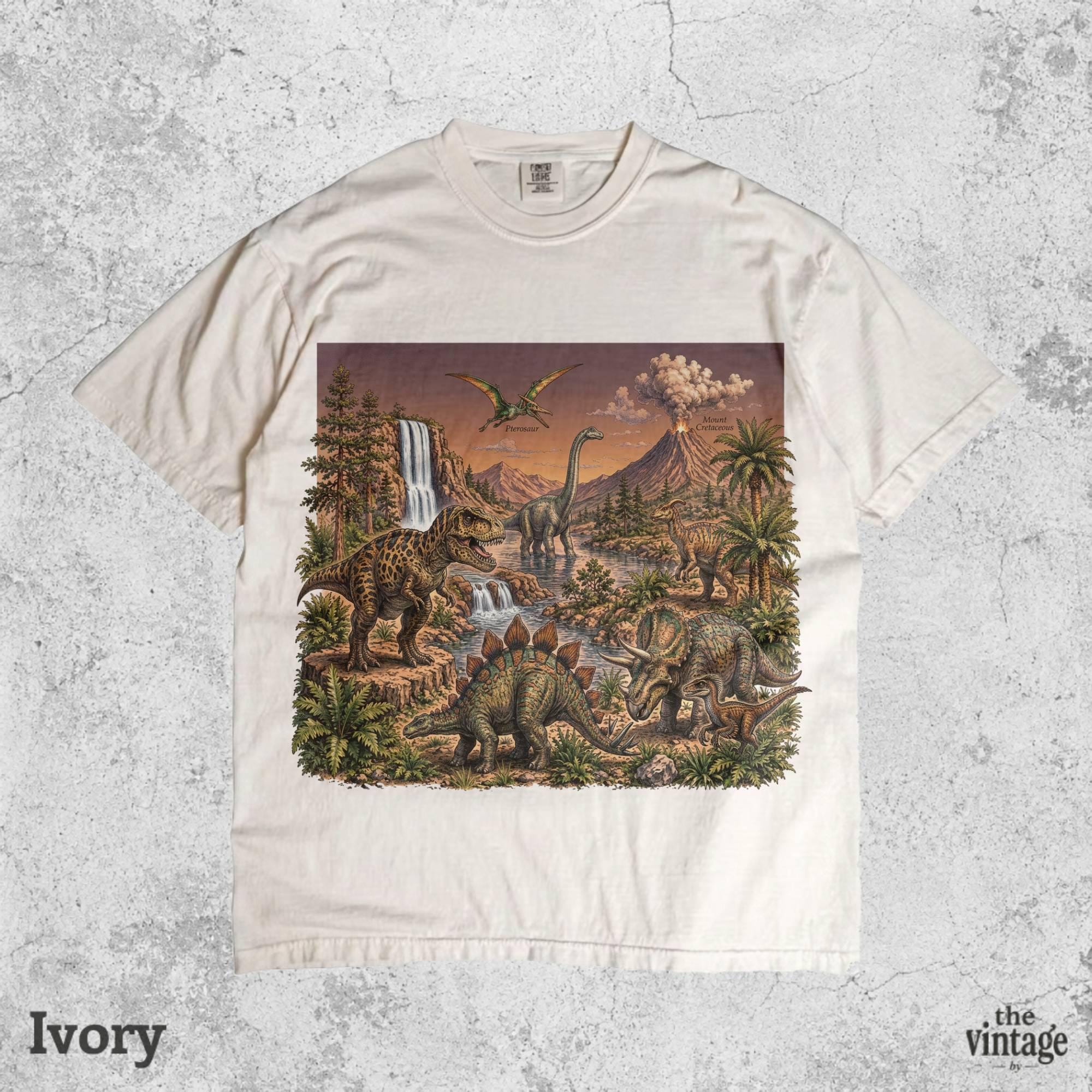 Vintage Dinosaur Landscape Graphic Tee, Jurassic Era Retro T-Shirt, Comfort Colors Dino Shirt, Prehistoric Nature Aesthetic Tee, Dinosaur Te