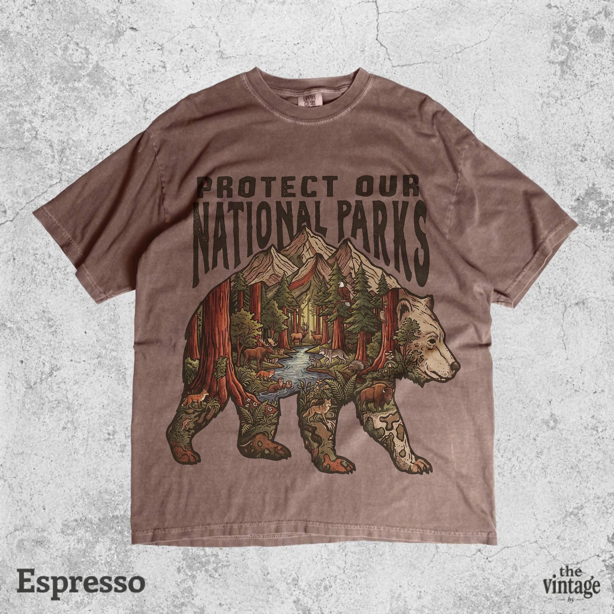 Protect Our National Parks Bear Graphic Tee, Vintage Nature Comfort Colors Shirt, Retro Wildlife Mountain T-Shirt, Outdoor Adventure Gift