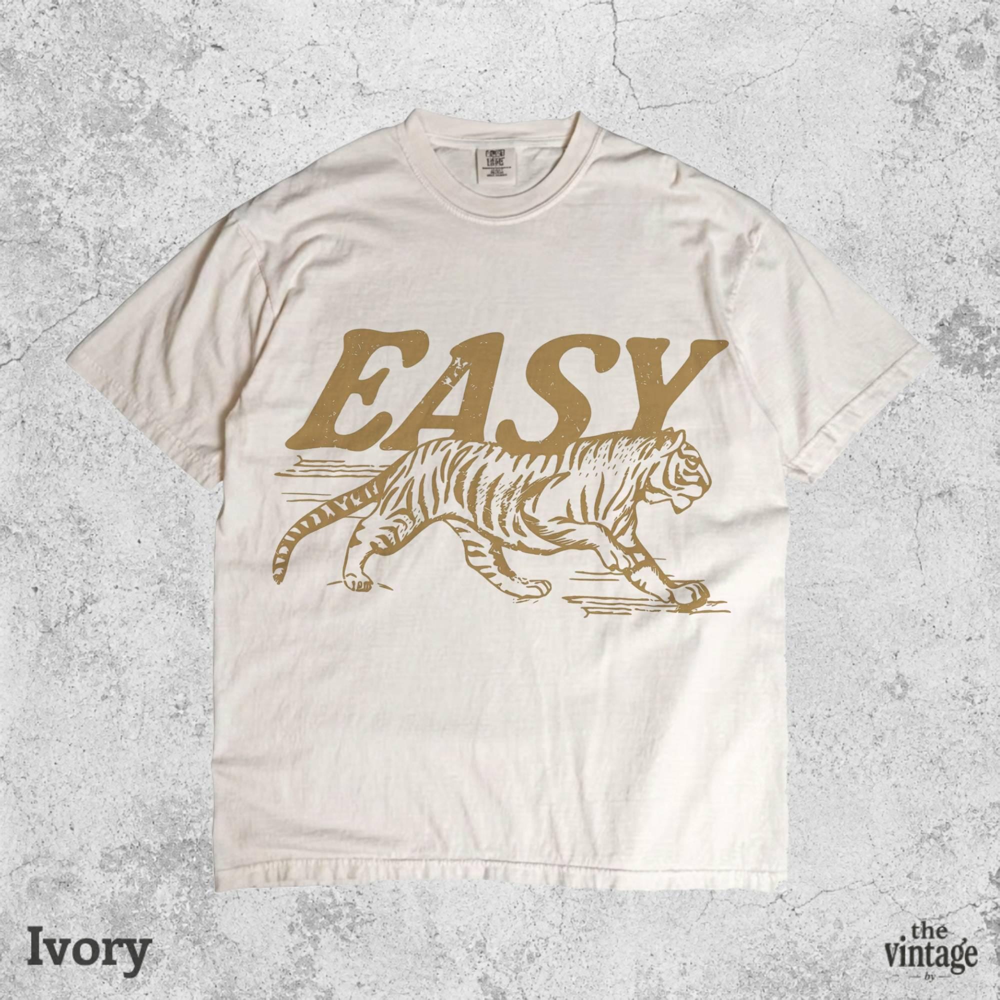 Easy Tiger Comfort Colors Shirt, Vintage Distressed Tiger Graphic Tee, Retro Indie Boho T-Shirt, Trendy Grunge Animal Shirt, Oversized Tee
