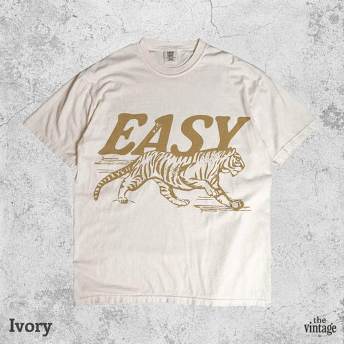 Easy Tiger Comfort Colors Shirt, Vintage Distressed Tiger Graphic Tee, Retro Indie Boho T-Shirt, Trendy Grunge Animal Shirt, Oversized Tee