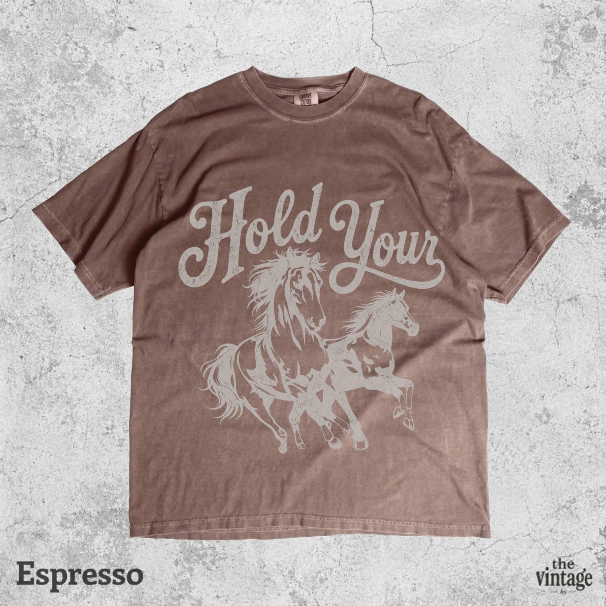 Hold Your Horses Shirt, Funny Cowgirl Graphic Tee, Retro Western Horse Shirt, Vintage Cowboy Aesthetic Oversized T-Shirt