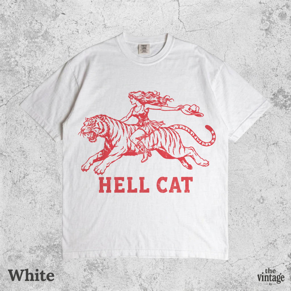 Vintage Hell Cat Shirt, Vintage Tiger Graphic Tee, Retro Cowgirl Western T-Shirt, Oversized Y2K Streetwear Shirt, Trendy Rodeo Aesthetic Tee