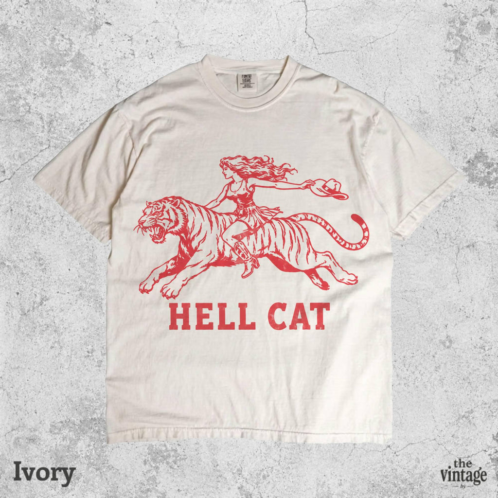 Vintage Hell Cat Shirt, Vintage Tiger Graphic Tee, Retro Cowgirl Western T-Shirt, Oversized Y2K Streetwear Shirt, Trendy Rodeo Aesthetic Tee