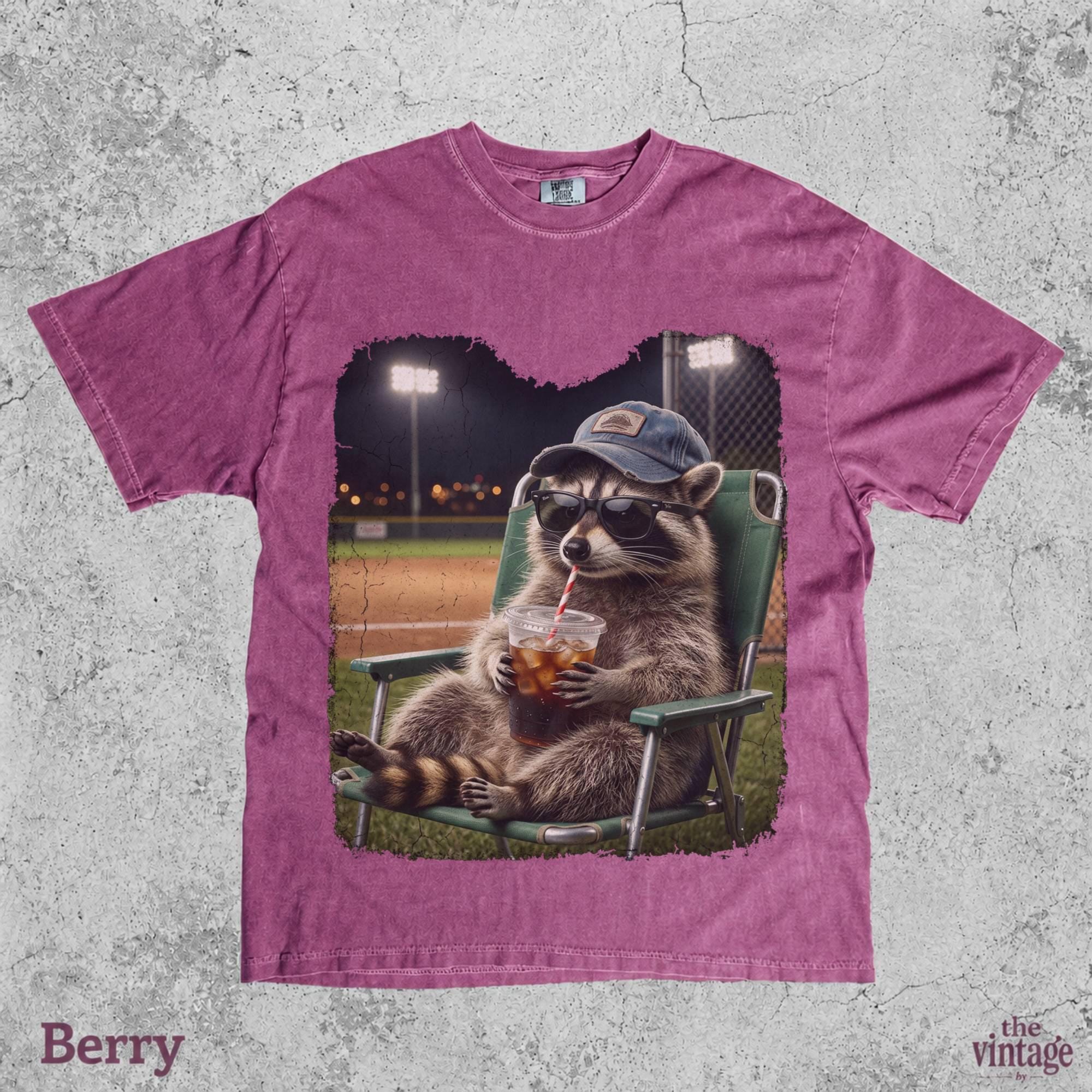 Vintage Retro Baseball Raccoon Graphic Tee | Comfort Colors Shirt | Funny Ballpark Raccoon T-Shirt | Game Day Animal Tee
