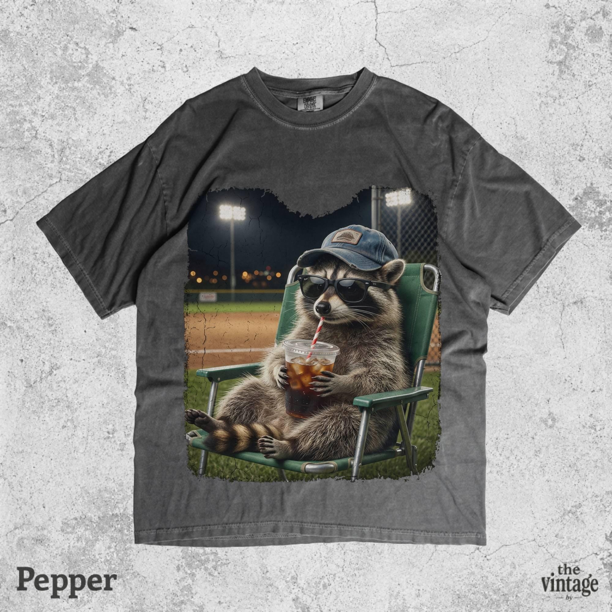 Vintage Retro Baseball Raccoon Graphic Tee | Comfort Colors Shirt | Funny Ballpark Raccoon T-Shirt | Game Day Animal Tee