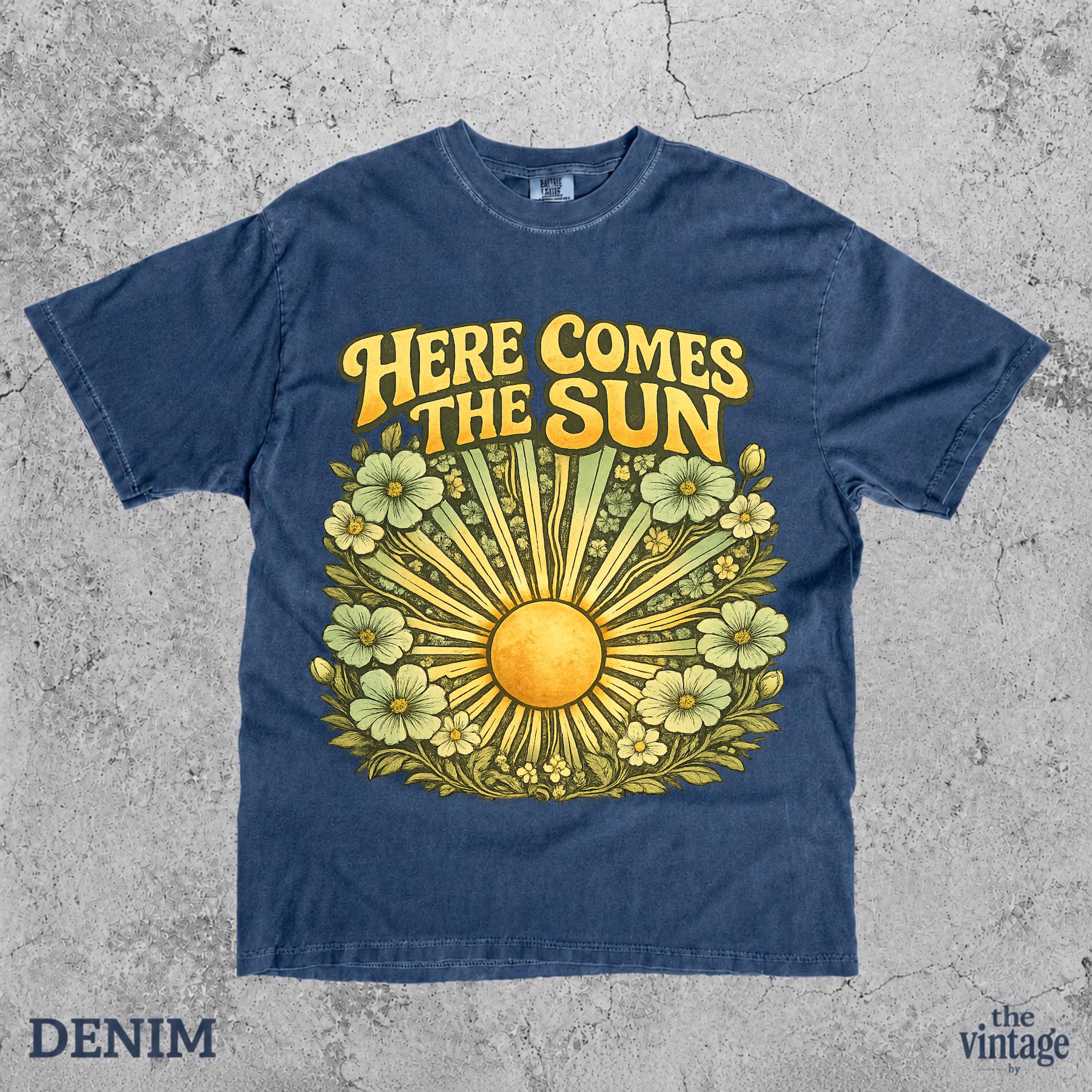 Here Comes The Sun Vintage Retro Comfort Colors Shirt, Boho Floral Sun Graphic Tee, 70s Hippie Sunshine Shirt, Retro Aesthetic Flower Shirt,