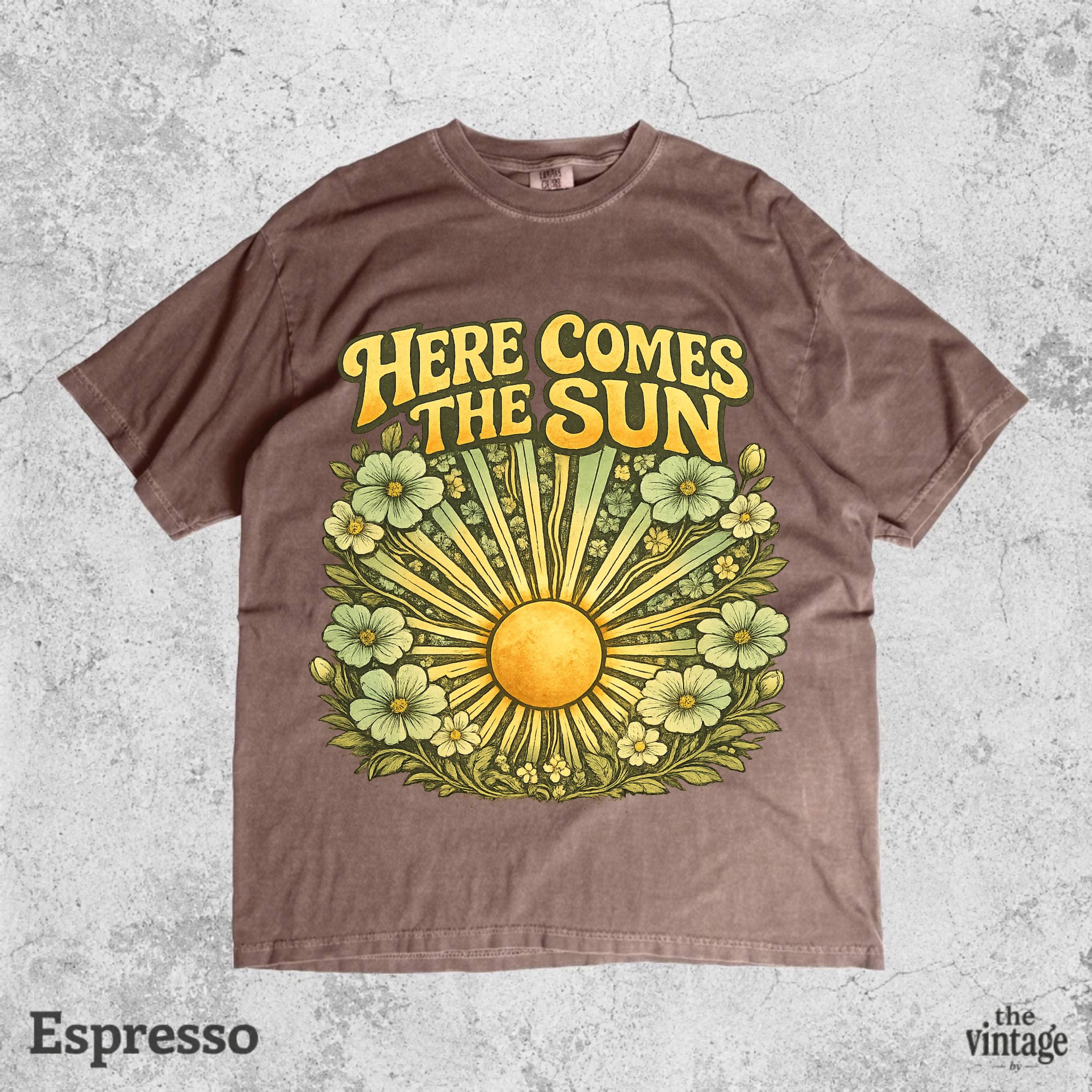 Here Comes The Sun Vintage Retro Comfort Colors Shirt, Boho Floral Sun Graphic Tee, 70s Hippie Sunshine Shirt, Retro Aesthetic Flower Shirt,