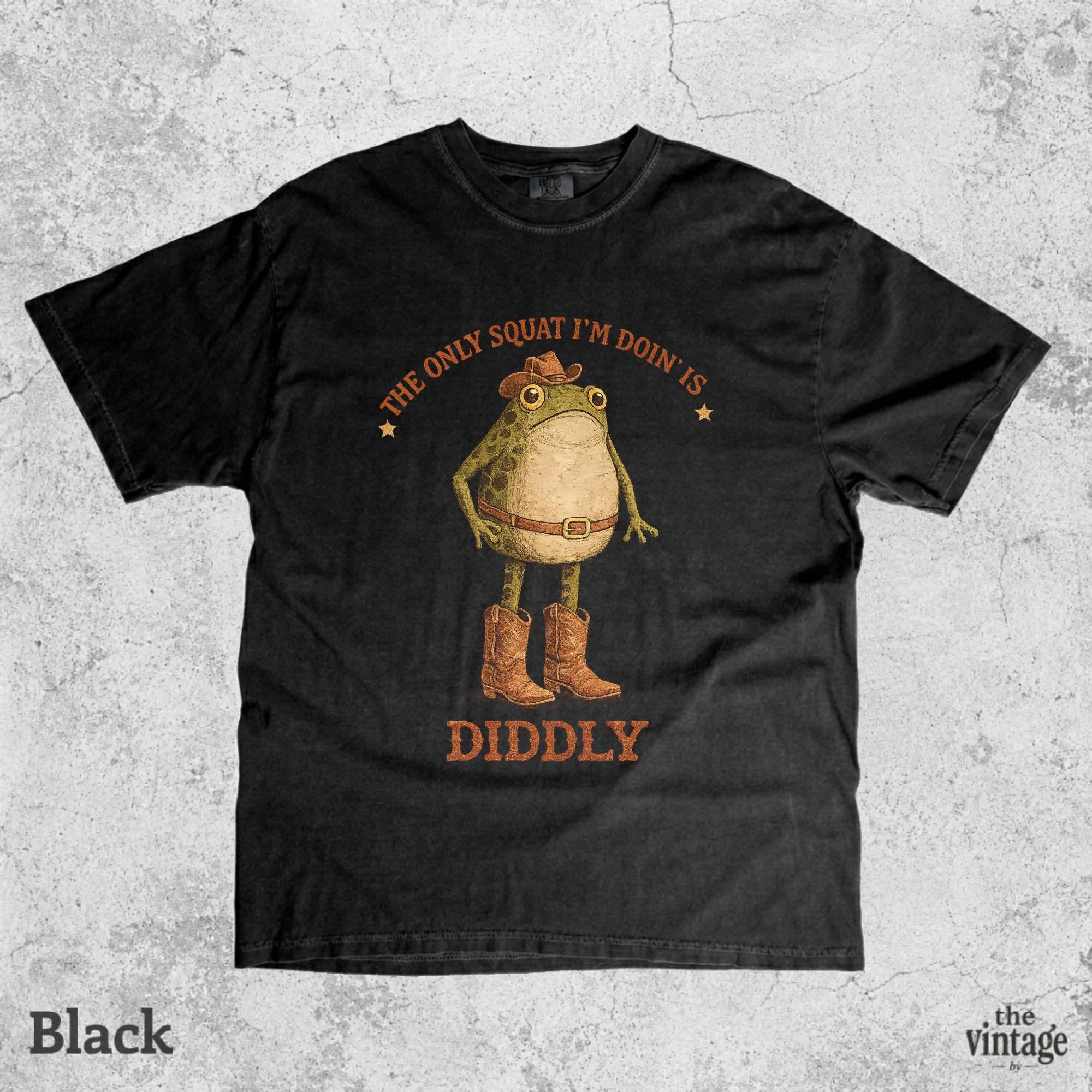 Vintage Retro Frog Cowboy Comfort Colors Shirt, Funny Western Frog Tee, The Only Squat I m Doin  Is Diddly Shirt, Cowboy Meme Graphic Shirt