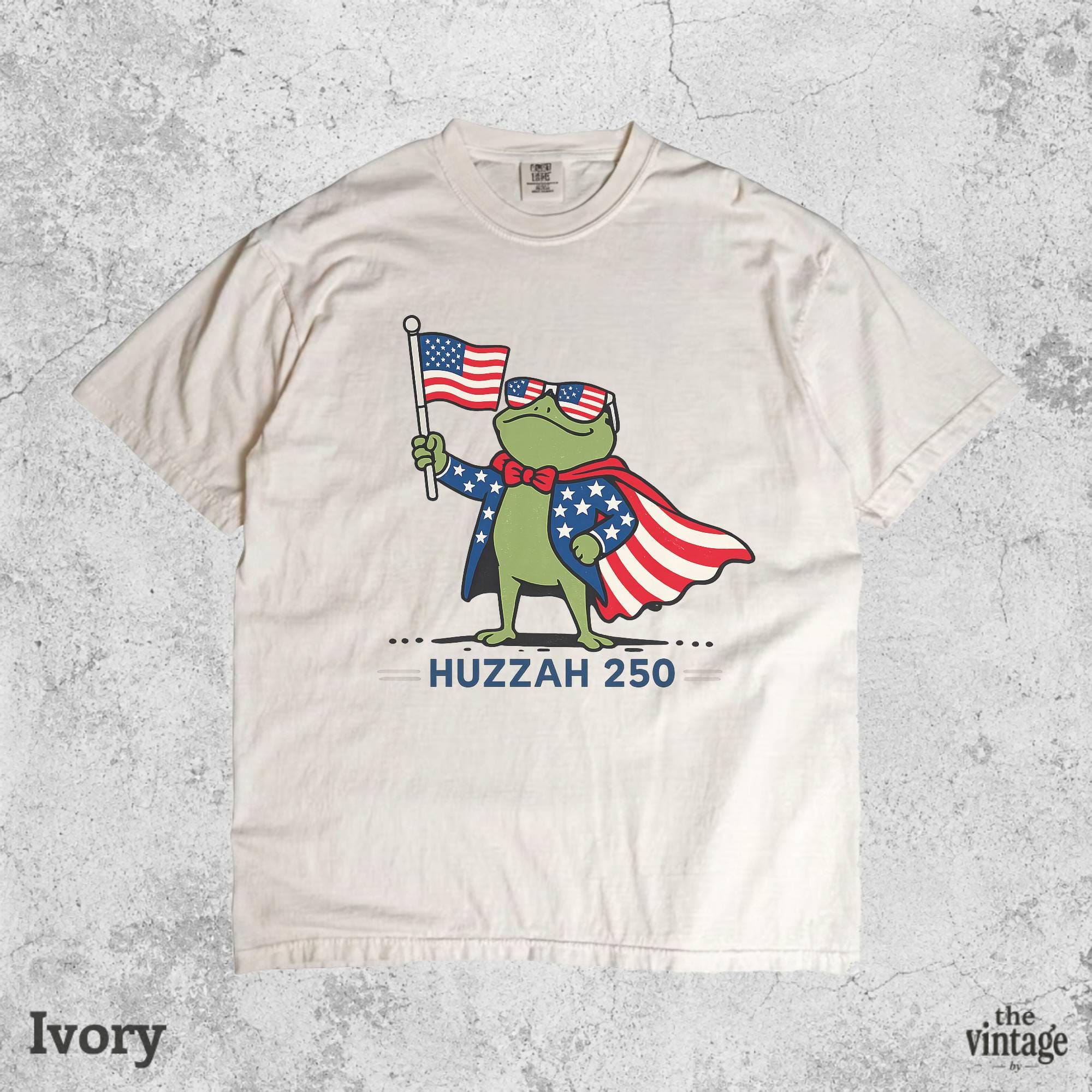 Huzzah 250 Funny Frog Vintage Retro Comfort Colors Shirt, 4th Of July Patriotic Frog Tee, USA 250th Anniversary Graphic Shirt, Independence