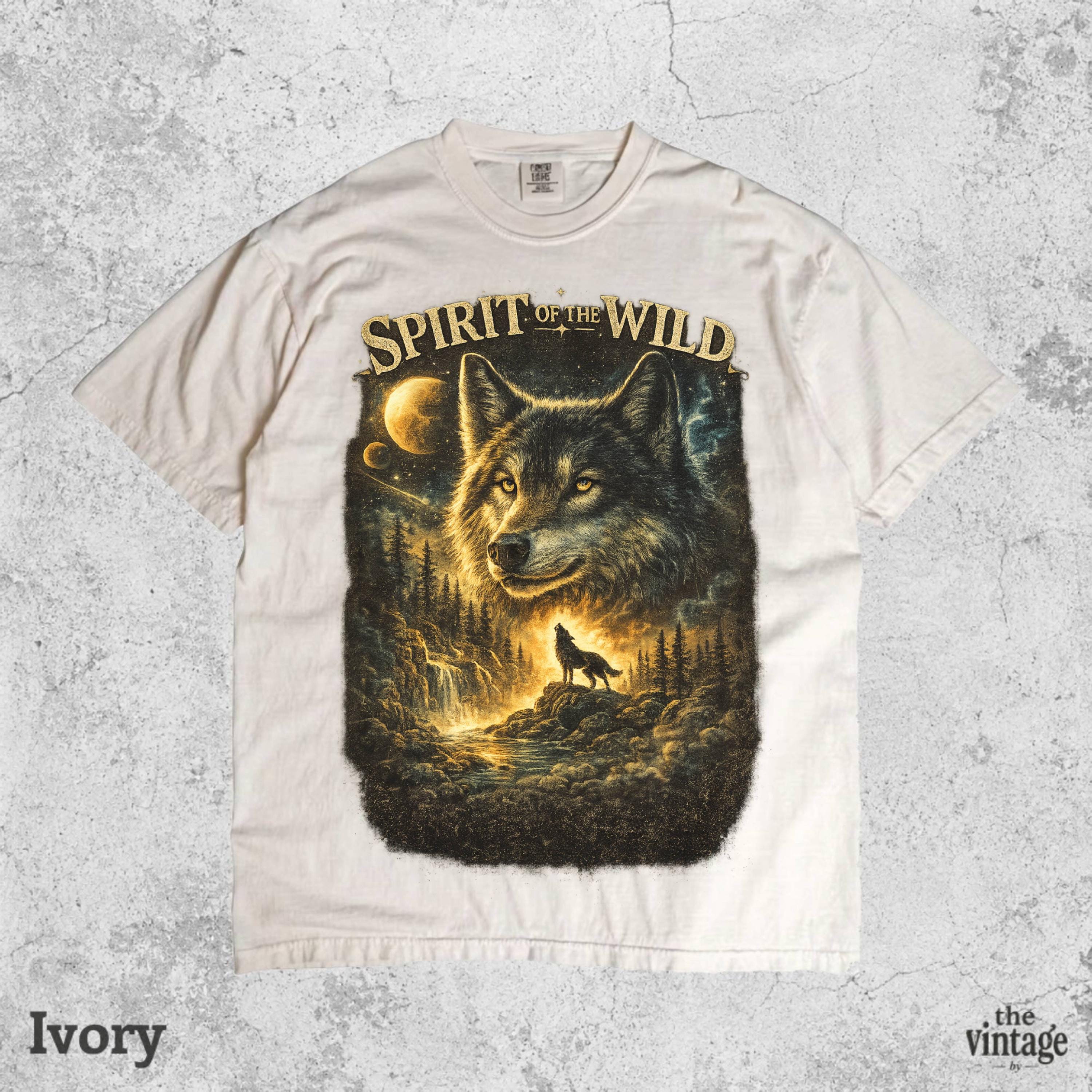 Vintage Retro Wolf Comfort Colors Shirt, Nature Wolf Graphic Tee, Mystic Forest Wolf T-Shirt, Moonlight Wolf Art Shirt, Wildlife Lover Gift,