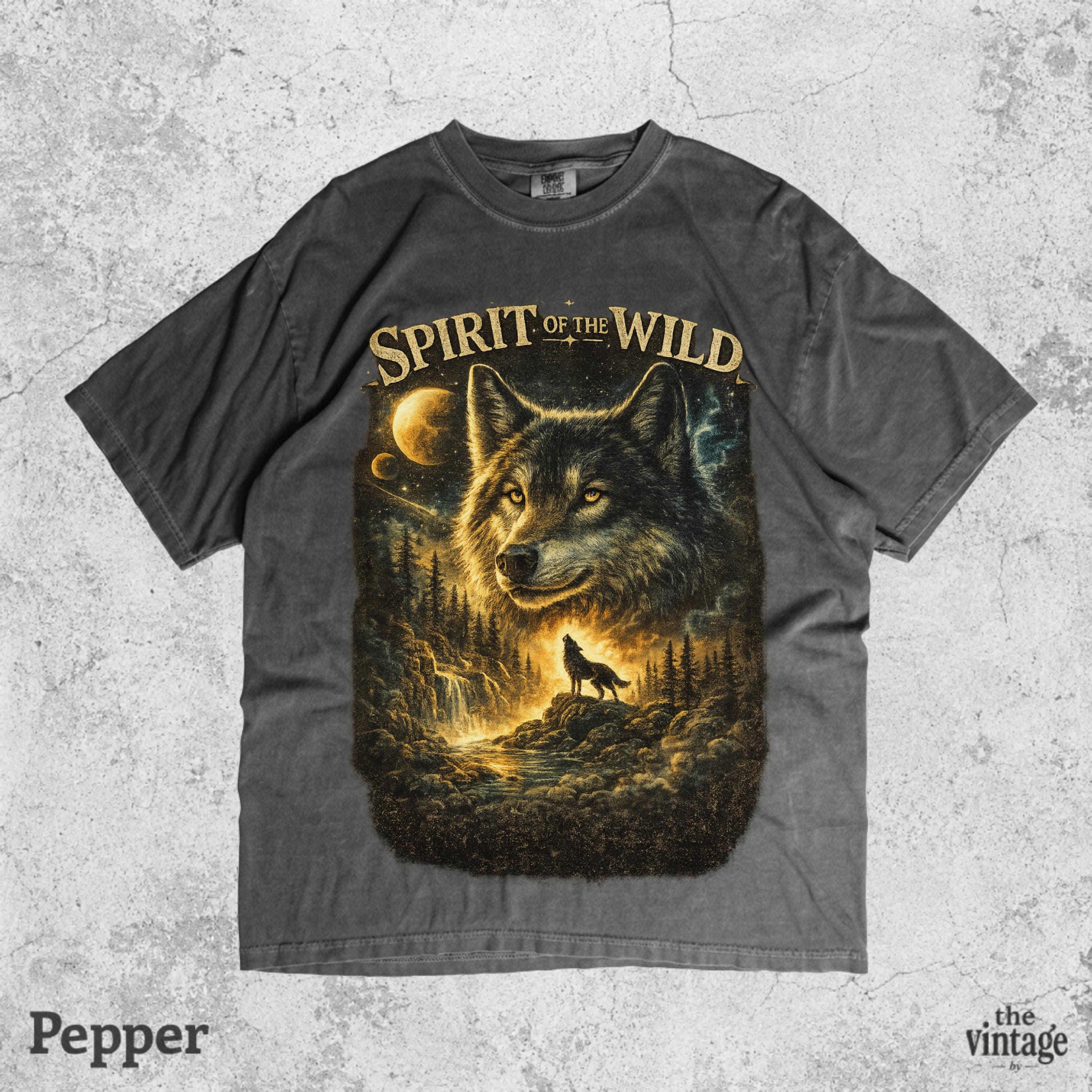 Vintage Retro Wolf Comfort Colors Shirt, Nature Wolf Graphic Tee, Mystic Forest Wolf T-Shirt, Moonlight Wolf Art Shirt, Wildlife Lover Gift,