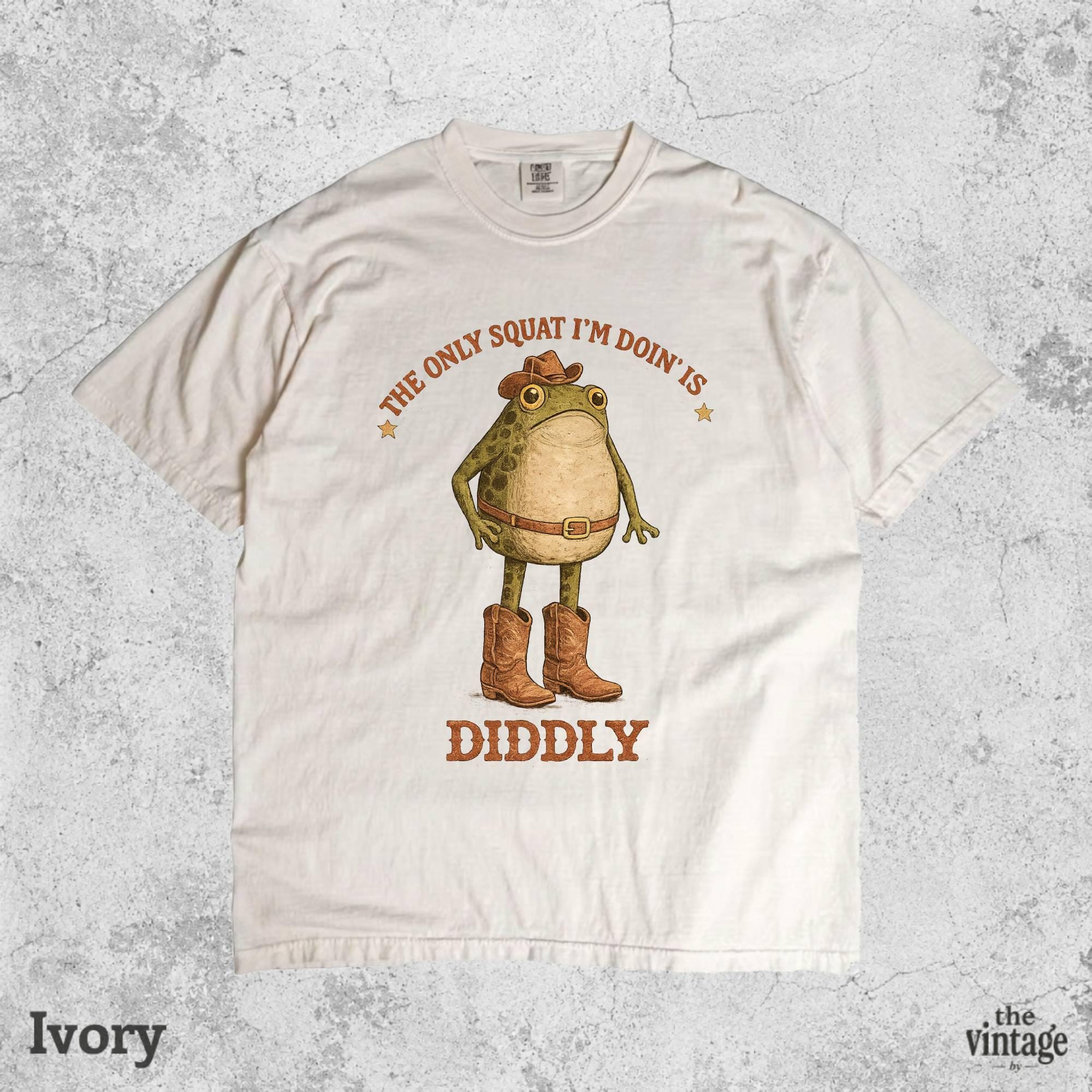 Vintage Retro Frog Cowboy Comfort Colors Shirt, Funny Western Frog Tee, The Only Squat I m Doin  Is Diddly Shirt, Cowboy Meme Graphic Shirt