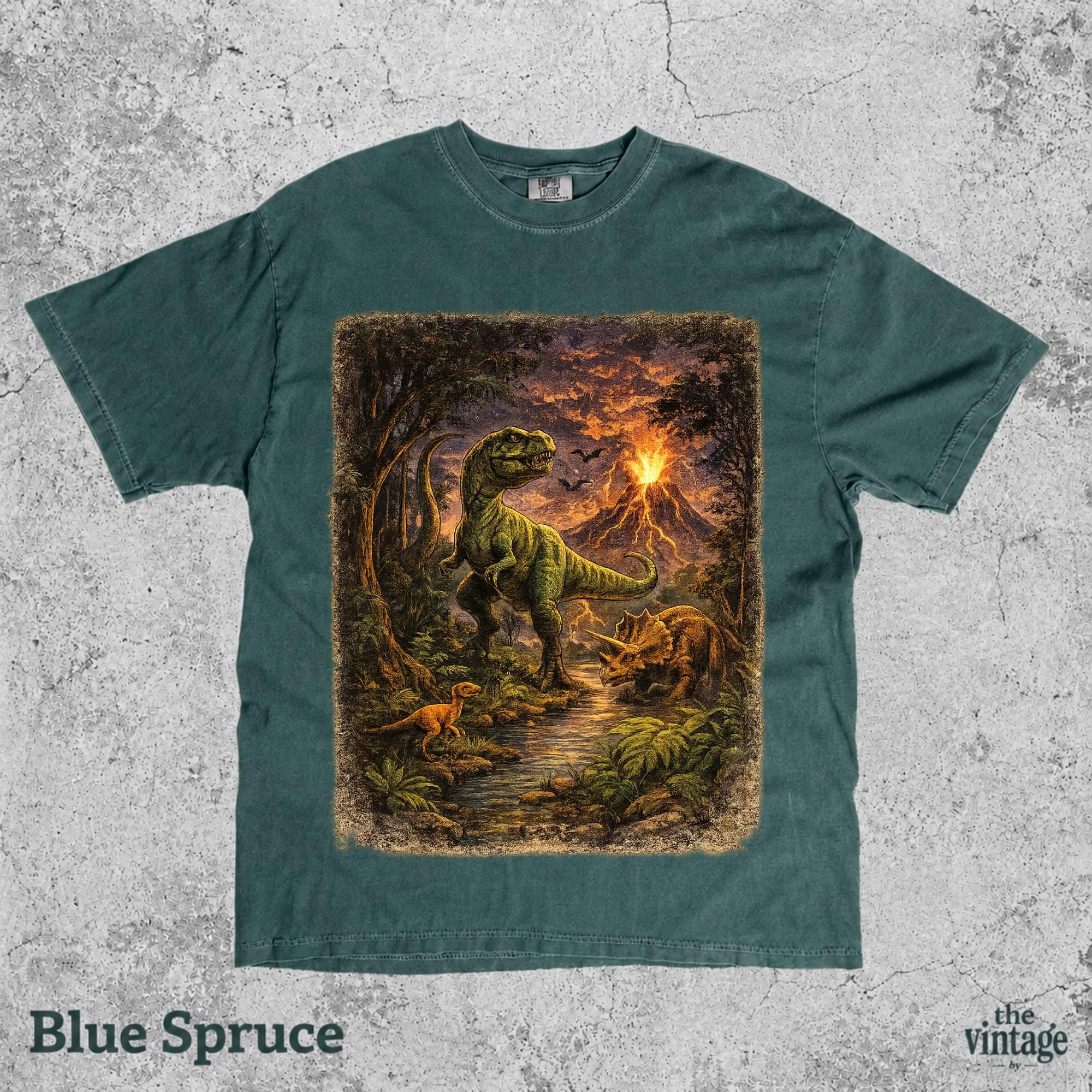Vintage Retro Dinosaur Comfort Colors Shirt, Jurassic T Rex Graphic Tee, Prehistoric Volcano Art T Shirt, 90s Dino Lover Gift