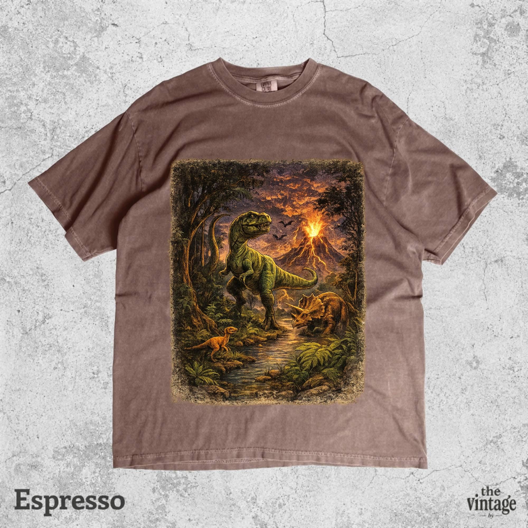 Vintage Retro Dinosaur Comfort Colors Shirt, Jurassic T Rex Graphic Tee, Prehistoric Volcano Art T Shirt, 90s Dino Lover Gift