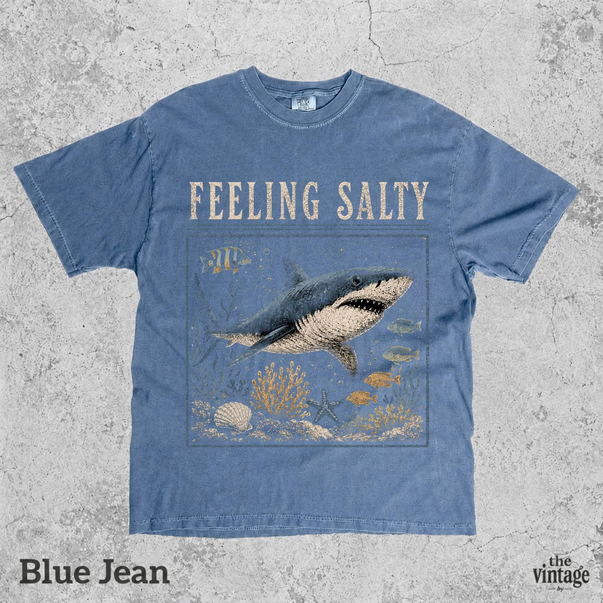 Feeling Salty Shark Shirt, Vintage Ocean Graphic Tee, Retro Beach Vibes Shirt, Coastal Summer T-Shirt, Marine Life Tee, Unisex Comfort Color