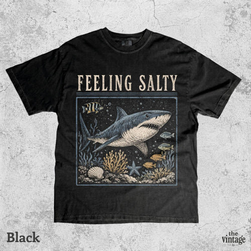Feeling Salty Shark Shirt, Vintage Ocean Graphic Tee, Retro Beach Vibes Shirt, Coastal Summer T-Shirt, Marine Life Tee, Unisex Comfort Color