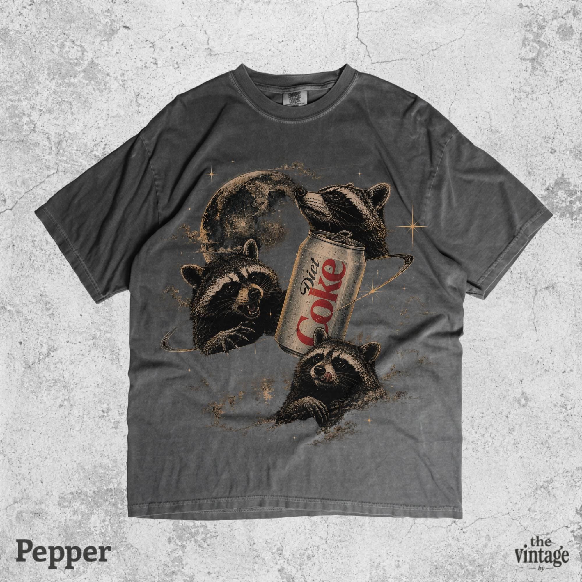 Vintage Retro Coke Raccoon Graphic Tee | Comfort Colors Shirt | Old School Moon Raccoon T-Shirt | Funny Wildlife Vintage Tee