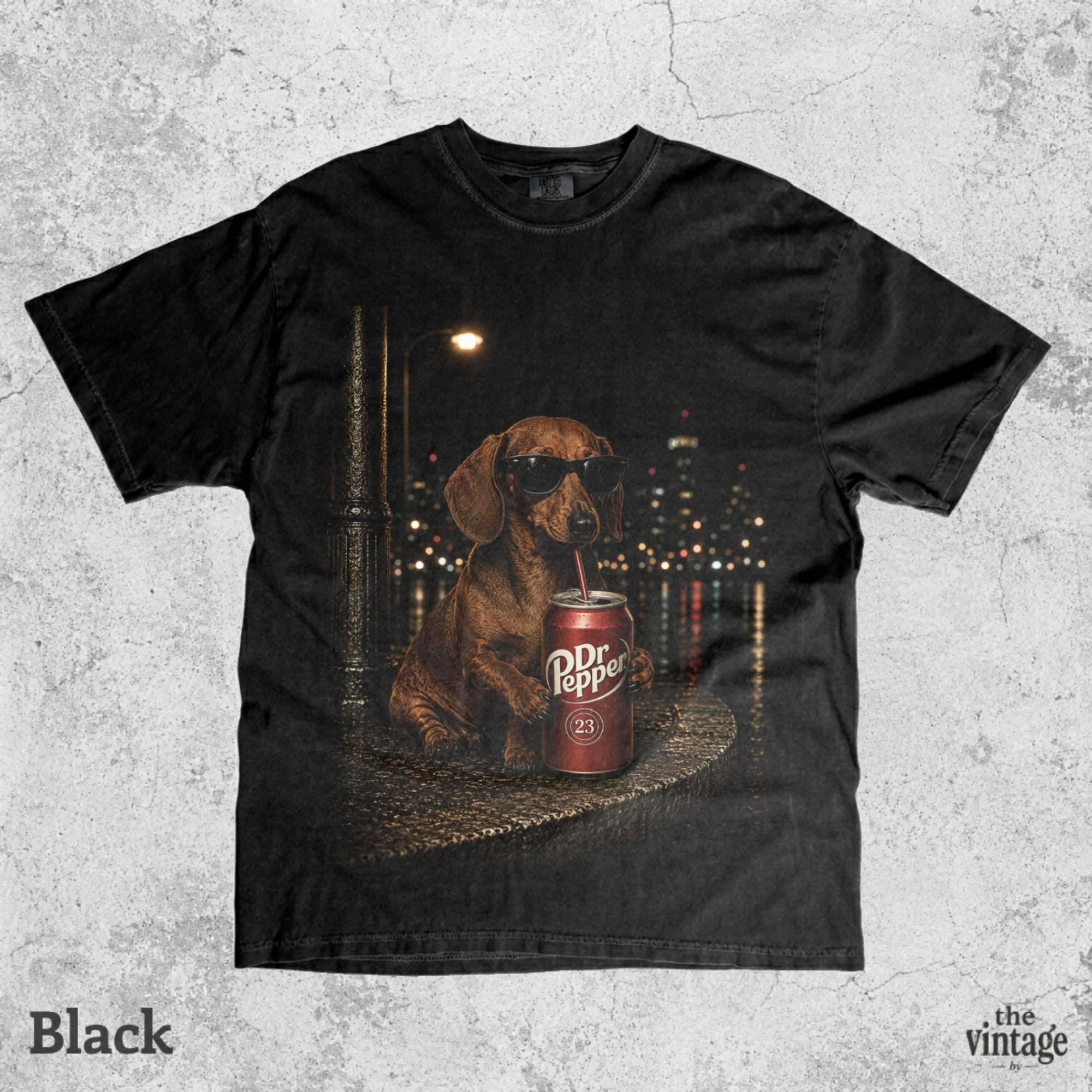 Vintage Retro Dachshund Drinking Coke Graphic Tee | Comfort Colors Shirt | Funny Wiener Dog T-Shirt | Old School Dog Lover Gift