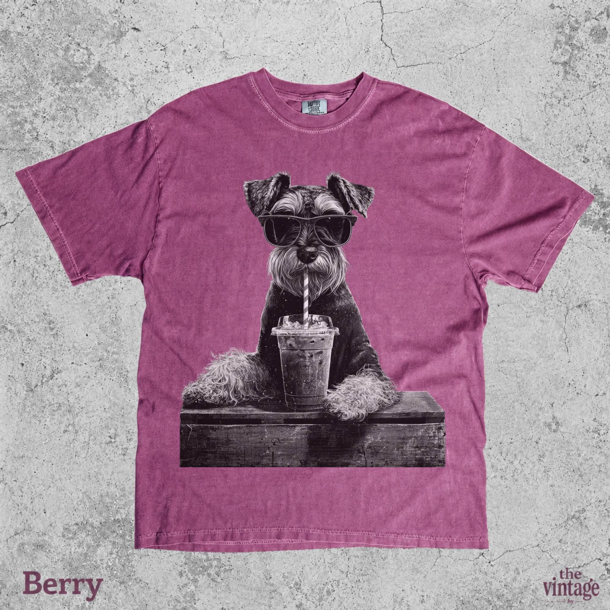 Vintage Retro Schnauzer Drinking Iced Coffee Graphic Tee | Comfort Colors Shirt | Funny Mini Schnauzer T-Shirt | Dog Lover Gift