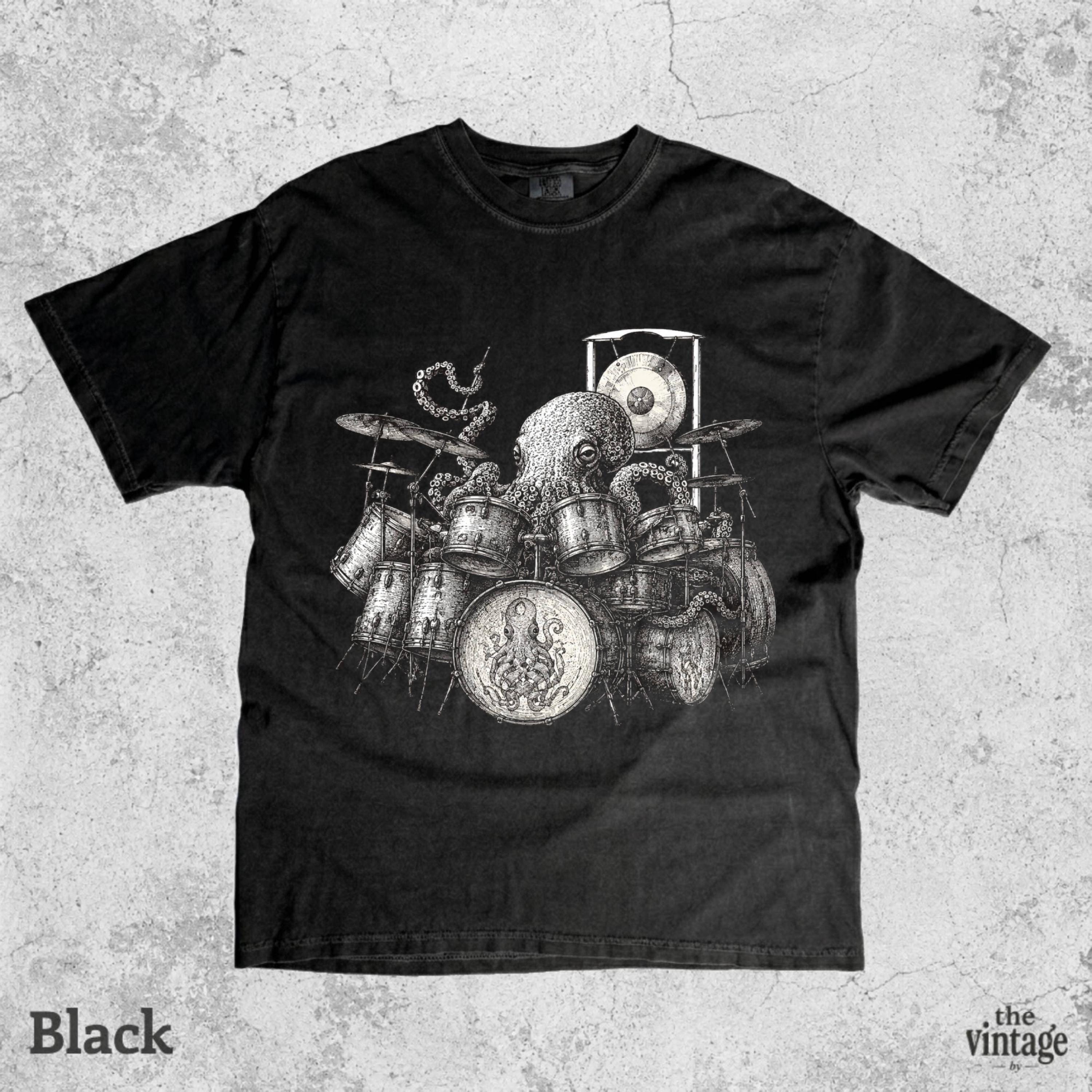 Vintage Retro Comfort Colors Octopus Playing Drums Shirt, Funny Drummer Gift Tee, Music Lover Graphic T-Shirt