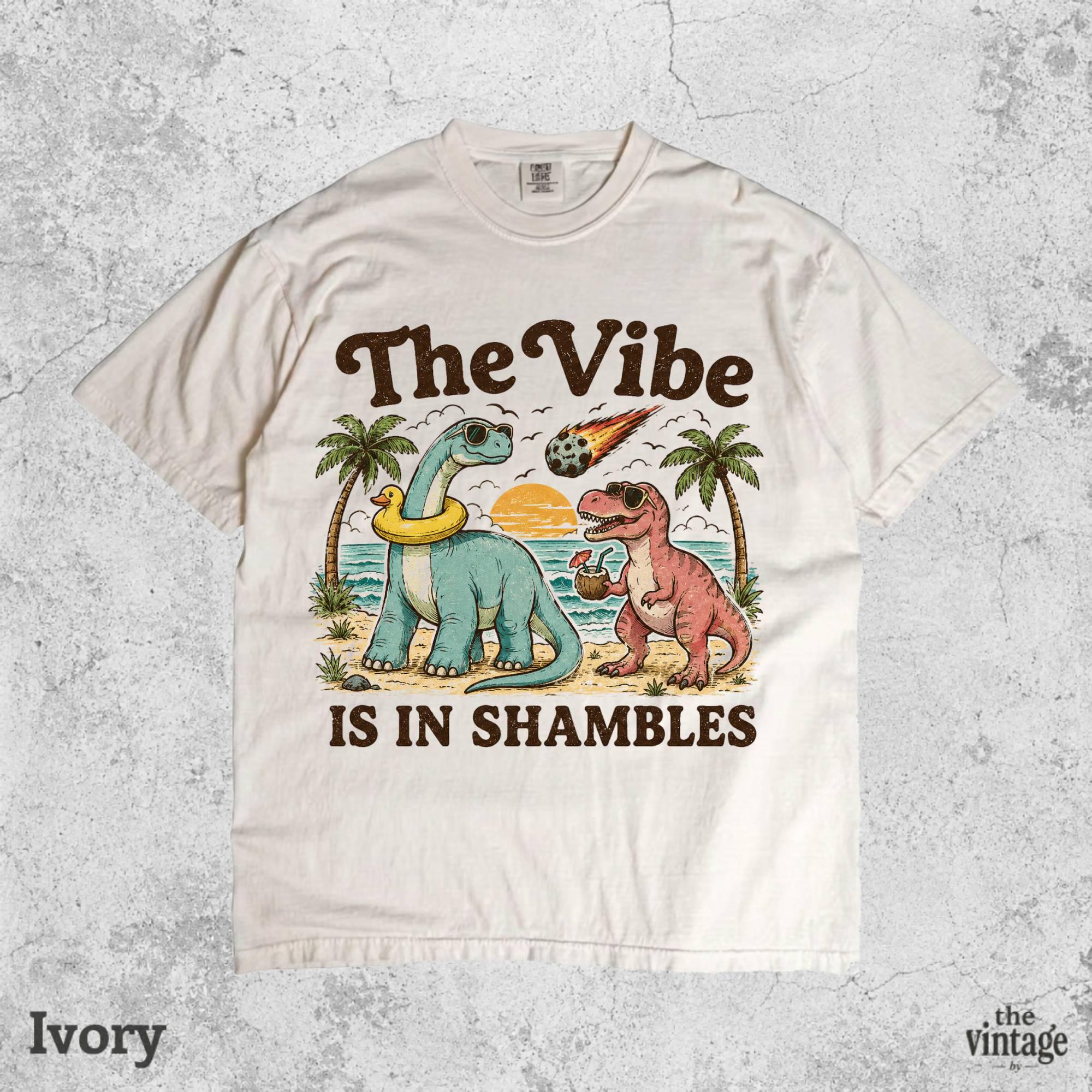 Vintage Retro Comfort Colors Dinosaur Shirt, The Vibe Is In Shambles Tee, Funny Mental Health Shirt, Cute Dino Graphic Tee