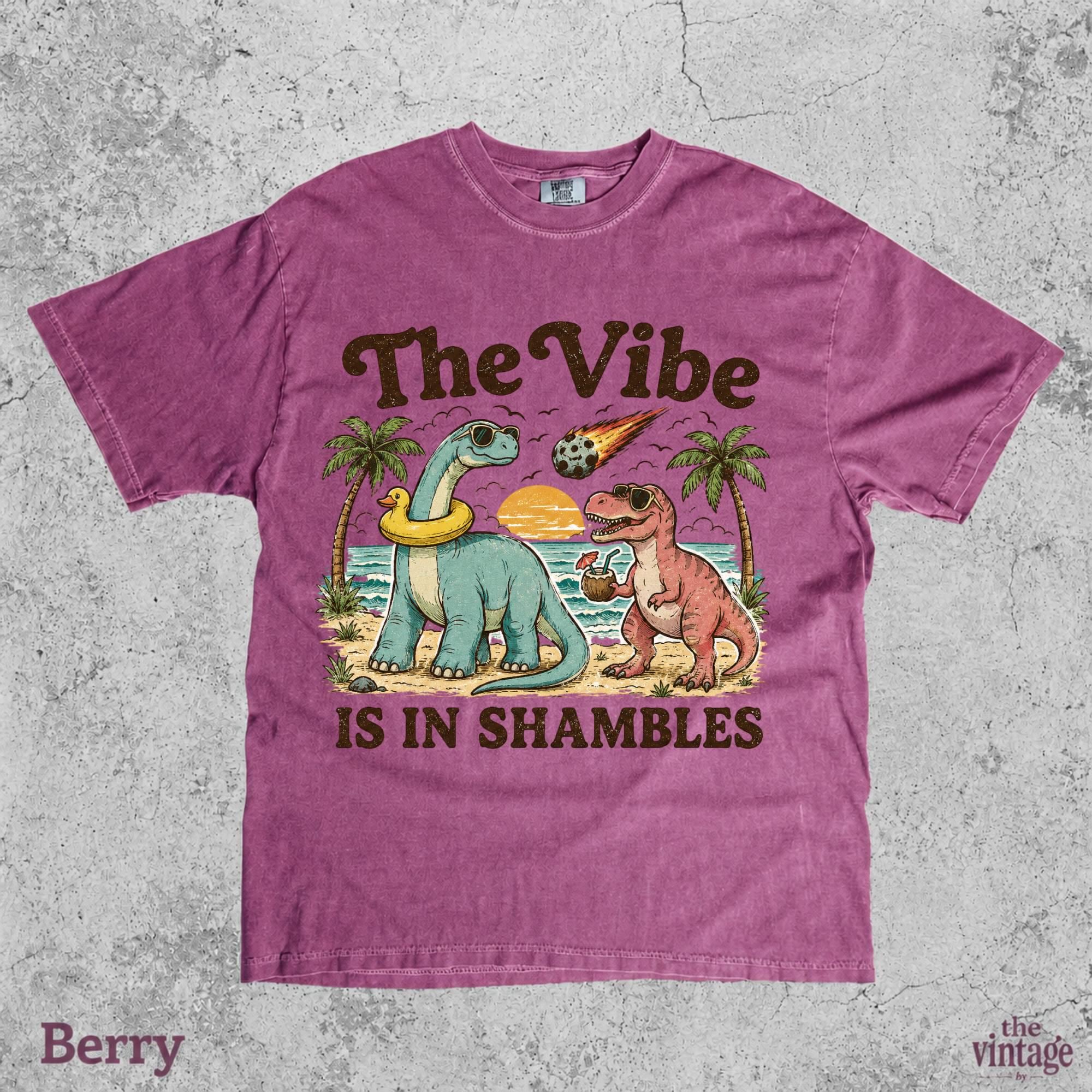 Vintage Retro Comfort Colors Dinosaur Shirt, The Vibe Is In Shambles Tee, Funny Mental Health Shirt, Cute Dino Graphic Tee