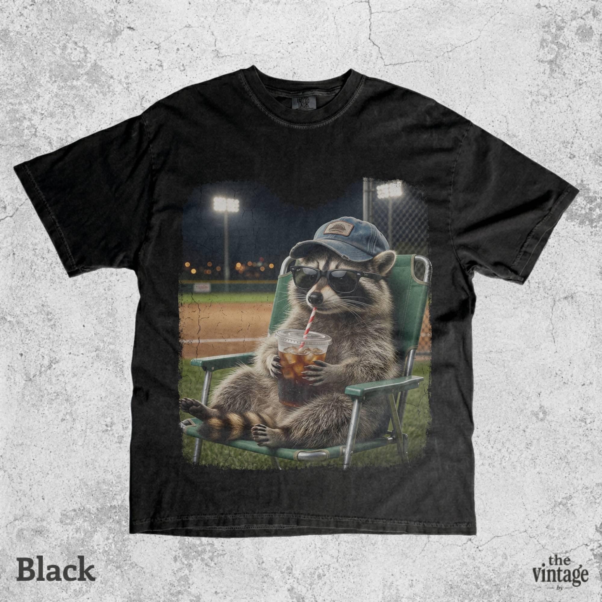 Vintage Retro Baseball Raccoon Graphic Tee | Comfort Colors Shirt | Funny Ballpark Raccoon T-Shirt | Game Day Animal Tee