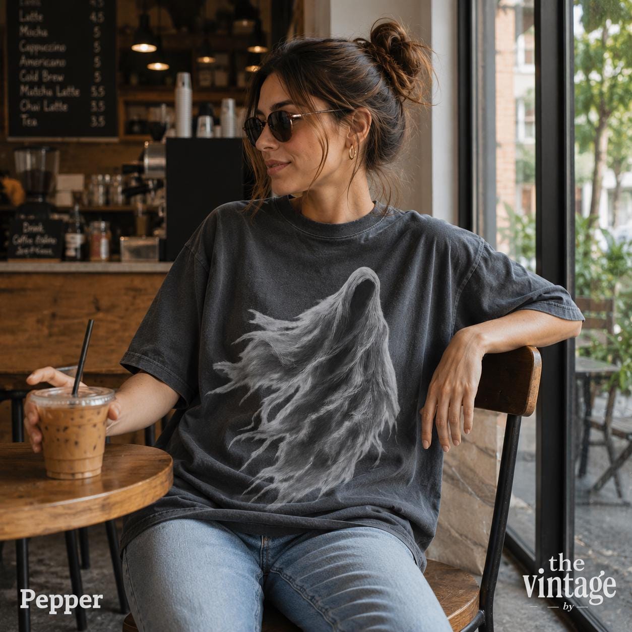 Ghost Falling Vintage Graphic Shirt, Washed Reaper Tee, Gothic Streetwear Shirt, Oversized Acid Wash Tee, Dark Aesthetic Graphic T-Shirt