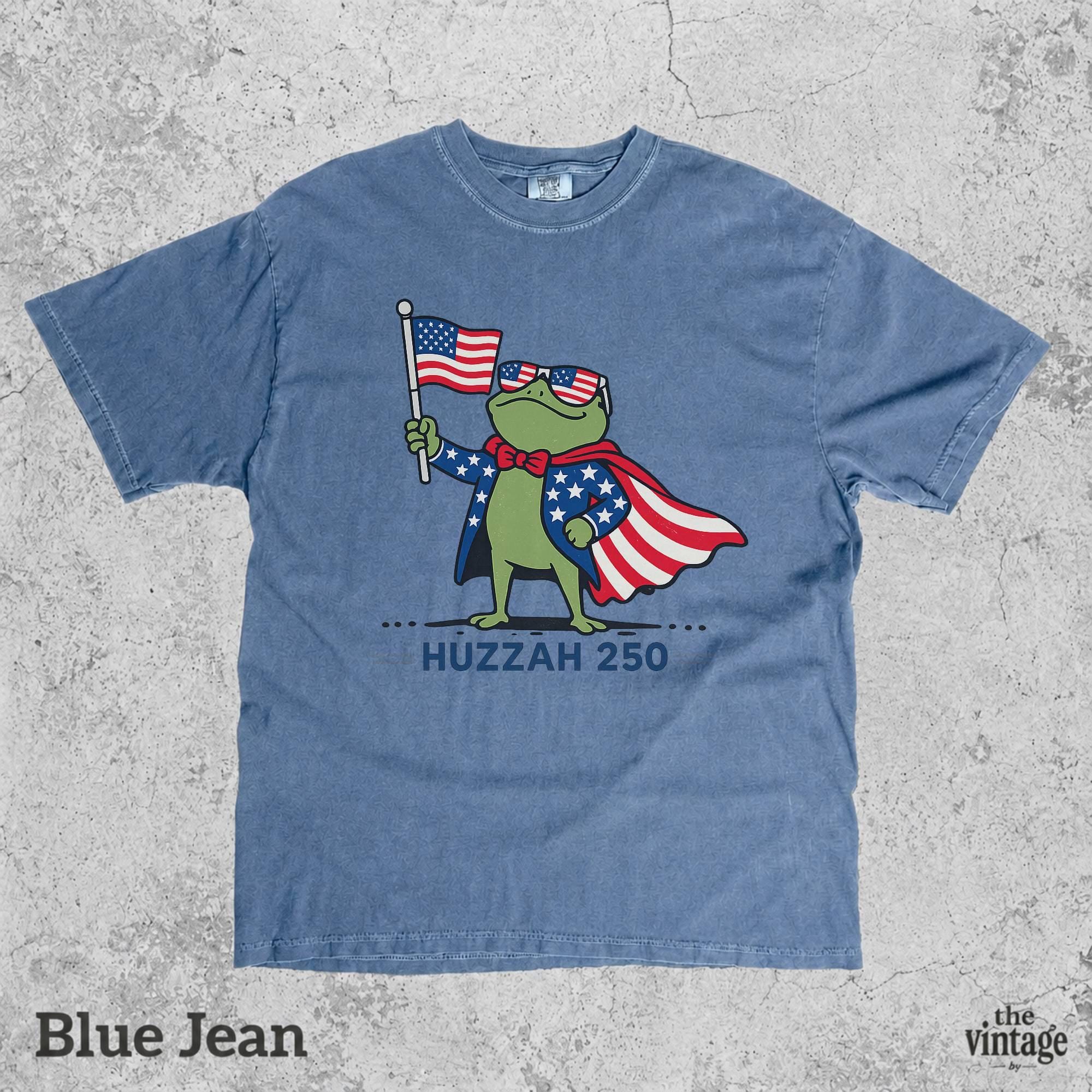 Huzzah 250 Funny Frog Vintage Retro Comfort Colors Shirt, 4th Of July Patriotic Frog Tee, USA 250th Anniversary Graphic Shirt, Independence