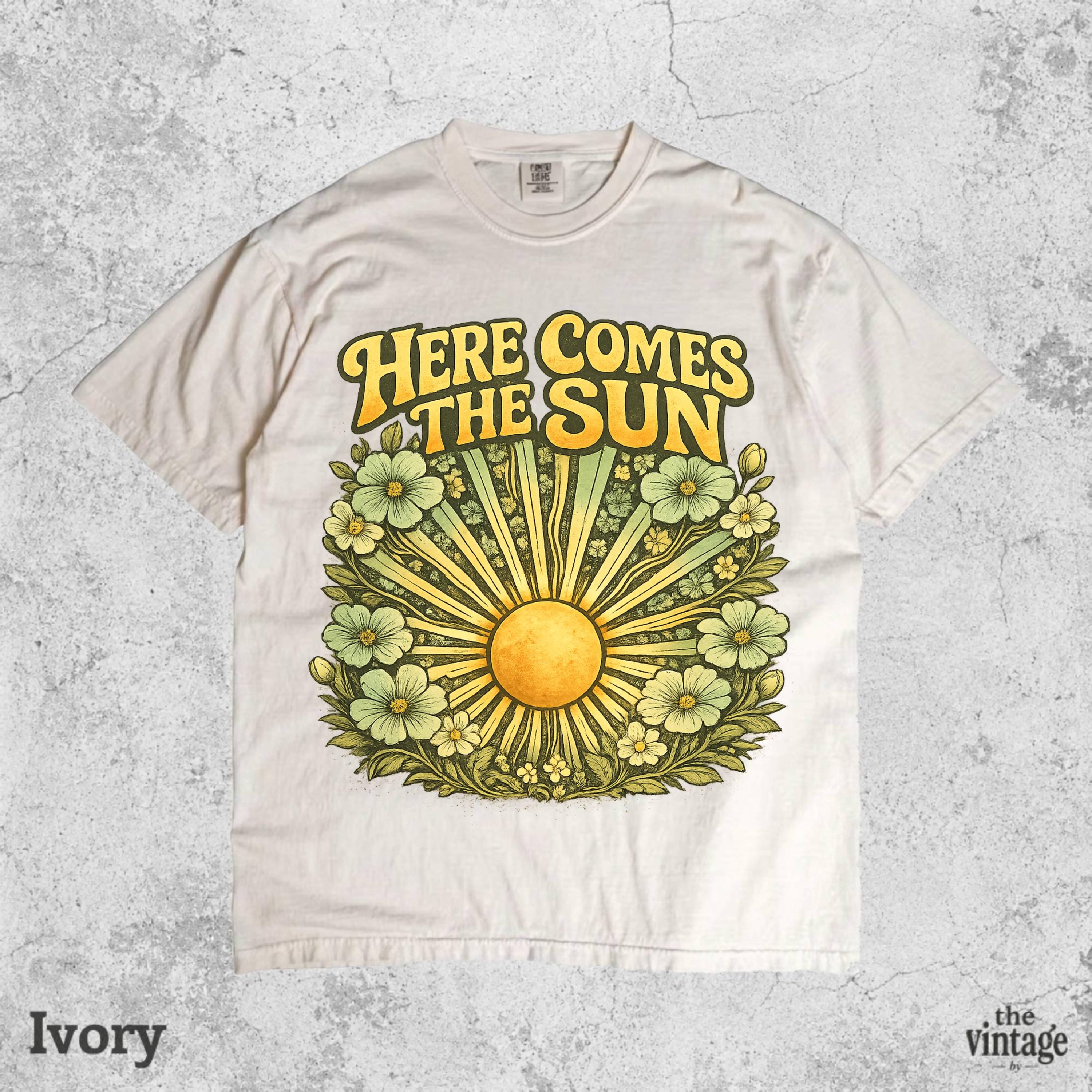 Here Comes The Sun Vintage Retro Comfort Colors Shirt, Boho Floral Sun Graphic Tee, 70s Hippie Sunshine Shirt, Retro Aesthetic Flower Shirt,