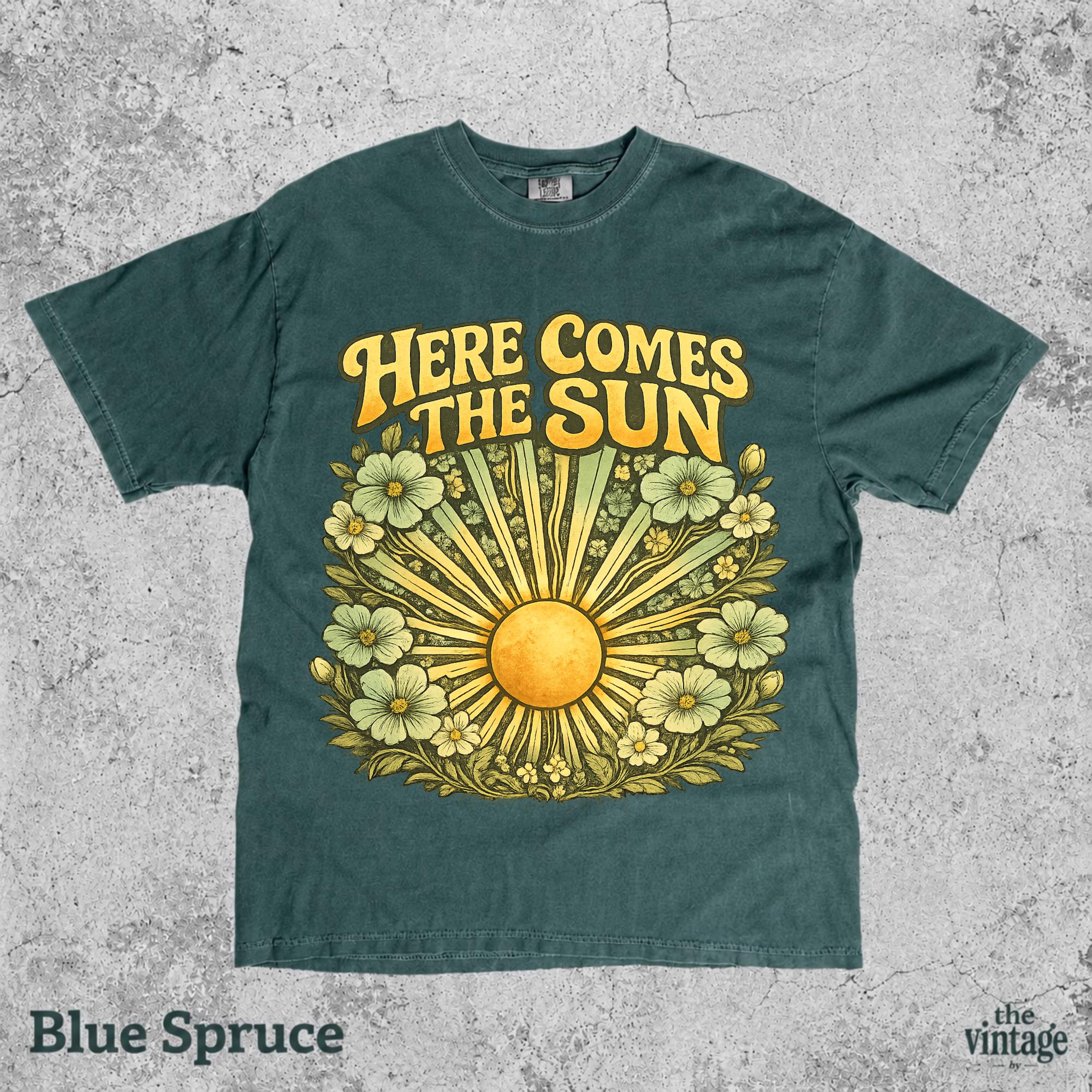 Here Comes The Sun Vintage Retro Comfort Colors Shirt, Boho Floral Sun Graphic Tee, 70s Hippie Sunshine Shirt, Retro Aesthetic Flower Shirt,
