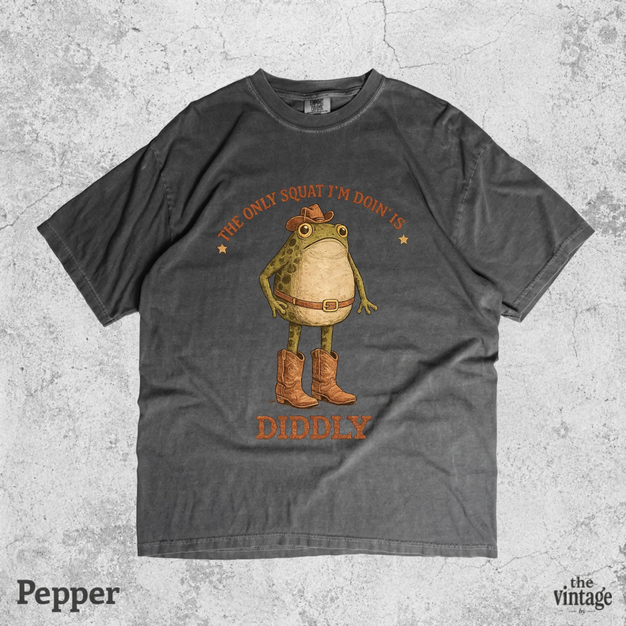 Vintage Retro Frog Cowboy Comfort Colors Shirt, Funny Western Frog Tee, The Only Squat I m Doin  Is Diddly Shirt, Cowboy Meme Graphic Shirt