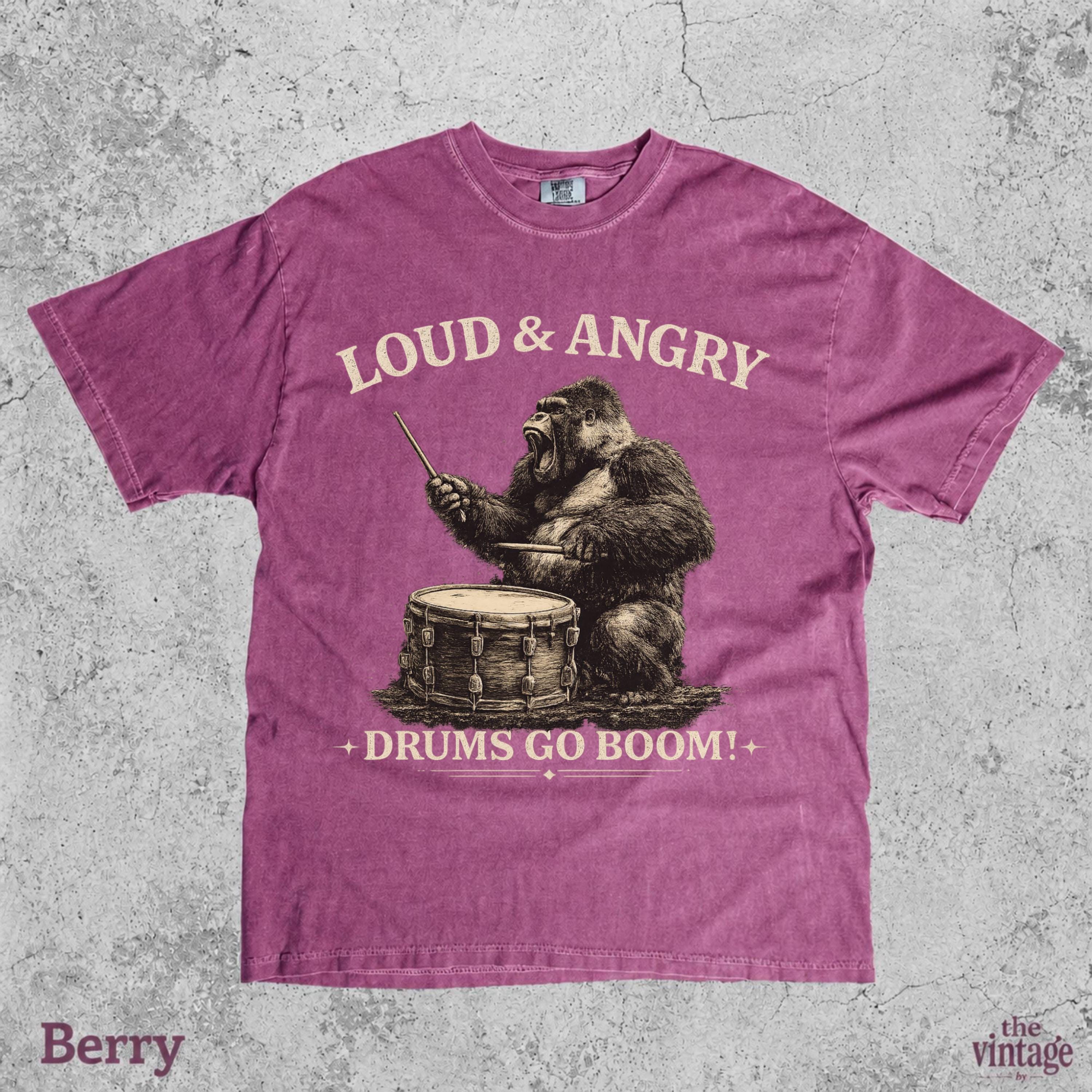 Vintage Retro Gorilla Drummer Comfort Colors Shirt, Funny Monkey Music Tee, Animal Drummer Graphic T-Shirt, Music Lover Gift, Retro Jungle