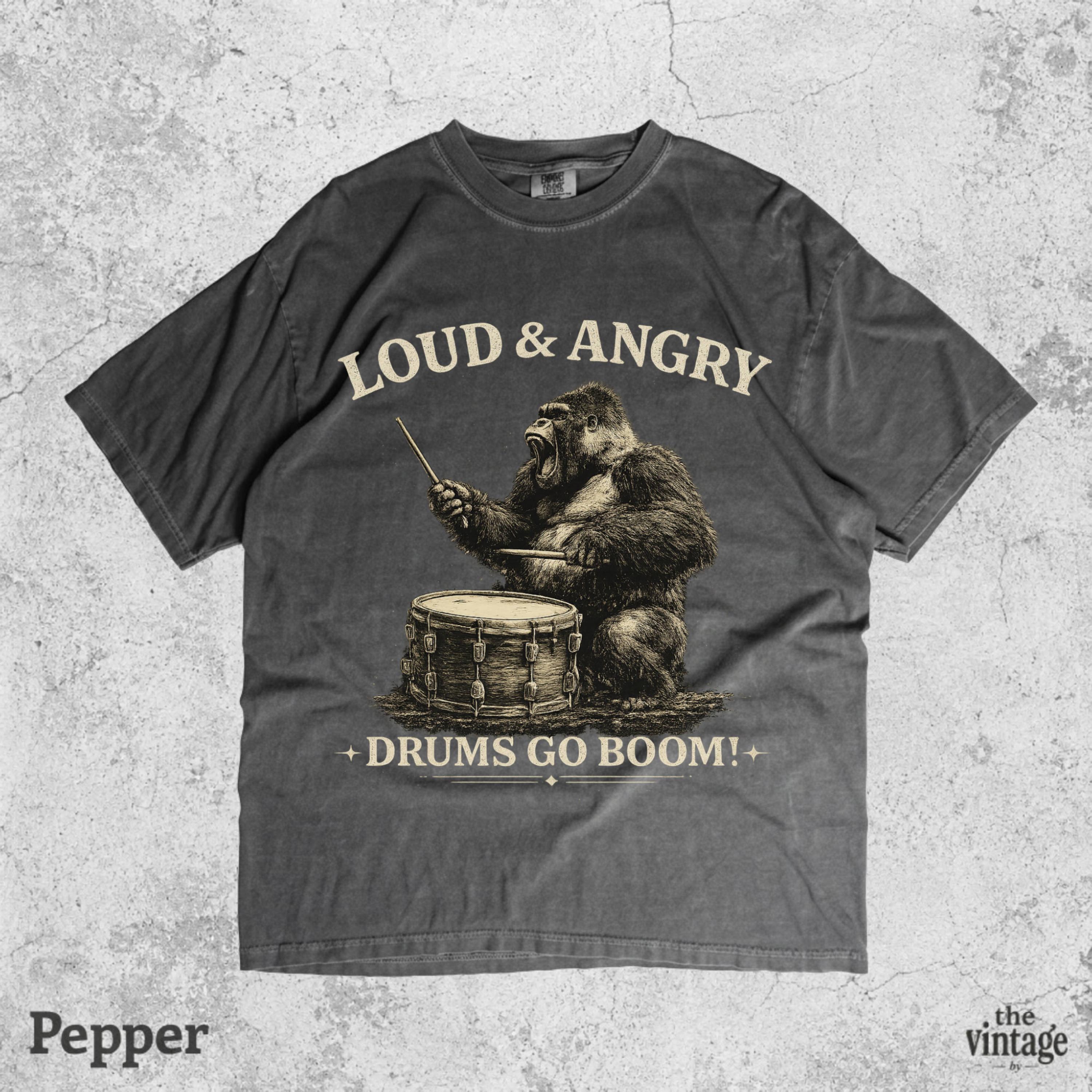 Vintage Retro Gorilla Drummer Comfort Colors Shirt, Funny Monkey Music Tee, Animal Drummer Graphic T-Shirt, Music Lover Gift, Retro Jungle
