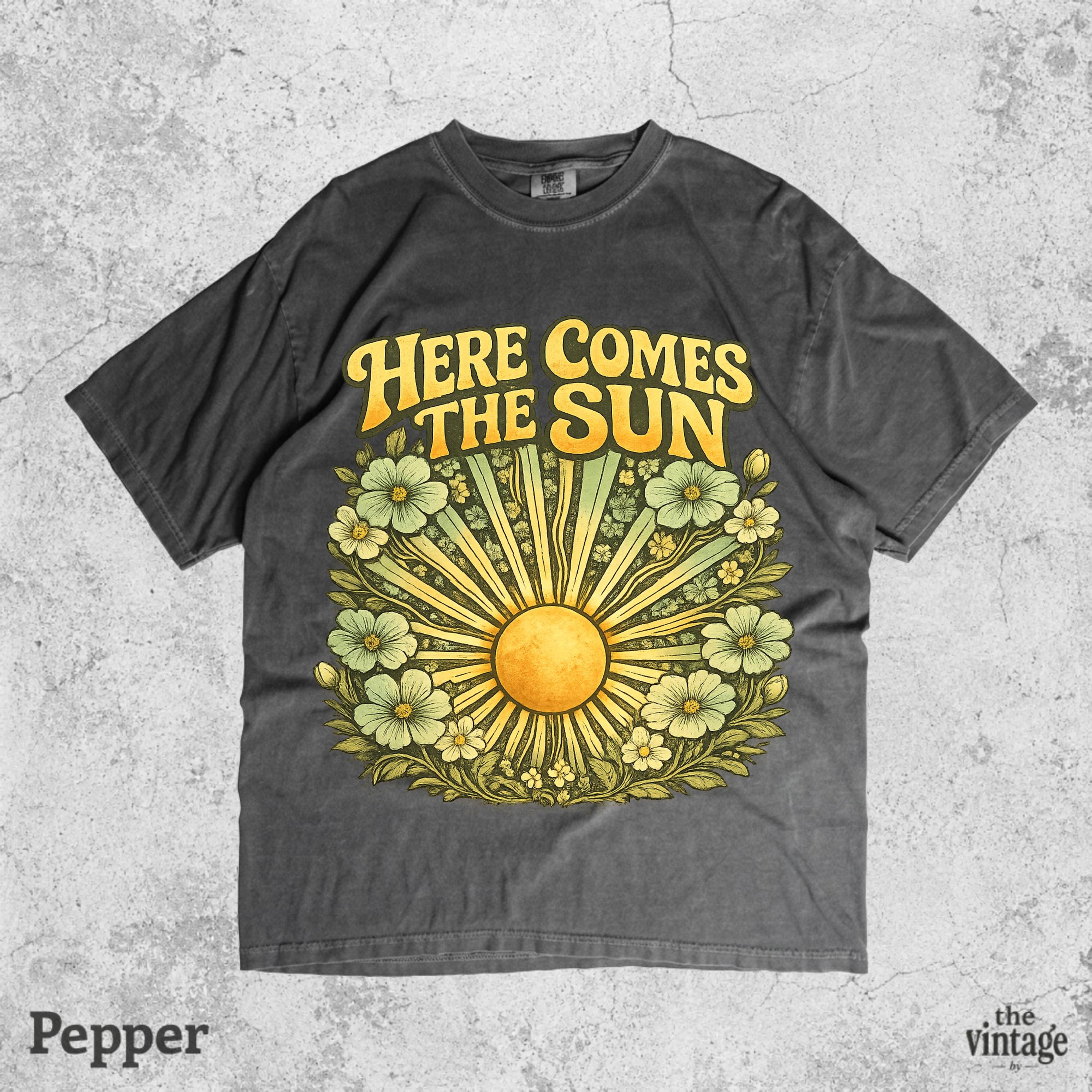 Here Comes The Sun Vintage Retro Comfort Colors Shirt, Boho Floral Sun Graphic Tee, 70s Hippie Sunshine Shirt, Retro Aesthetic Flower Shirt,
