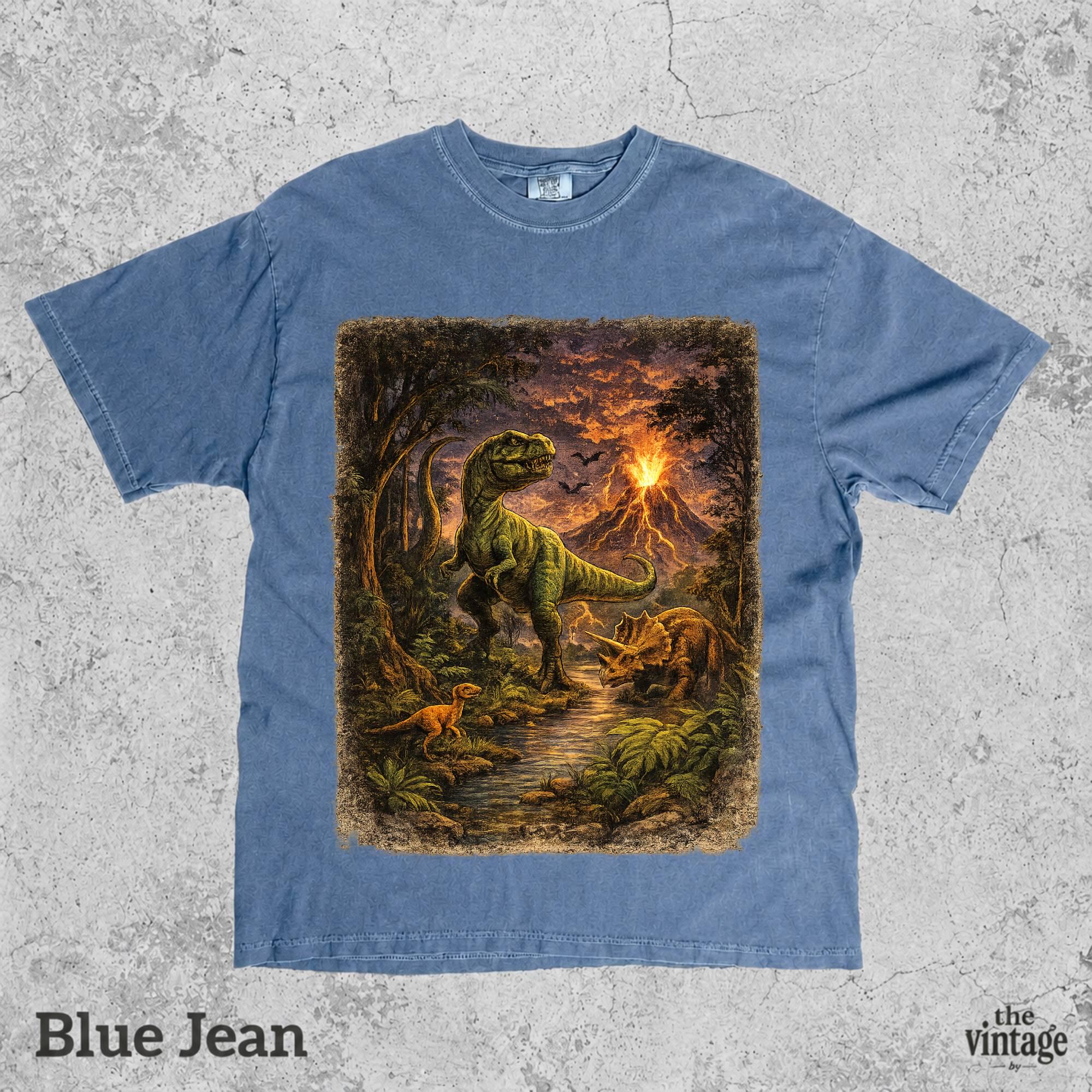 Vintage Retro Dinosaur Comfort Colors Shirt, Jurassic T Rex Graphic Tee, Prehistoric Volcano Art T Shirt, 90s Dino Lover Gift